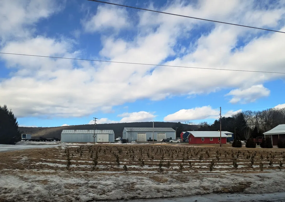 Photo of the Dolinsky Brothers Nursery in Lausanne Township, Pennsylvania. Photo taken from Buck Mountain Road looking north-northwest.