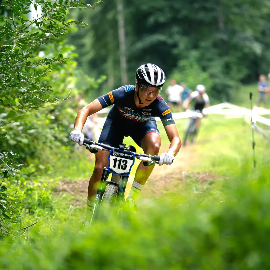 Gwendalyn Gibson competes during the 2024 USA Cycling Cross-Country Mountain Bike National Championships in Macungie, Pennsylvania.