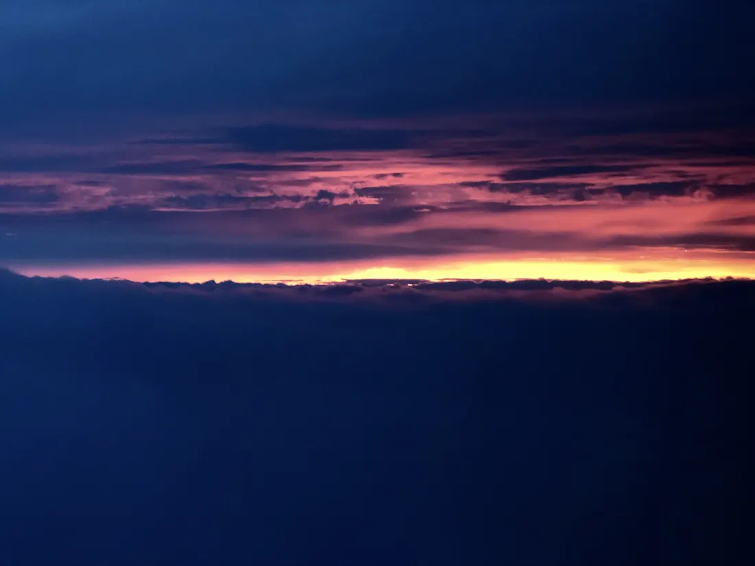 View of sunset over Mansfield Township, Warren County, New Jersey, viewed from an airplane heading for Newark Liberty International Airport