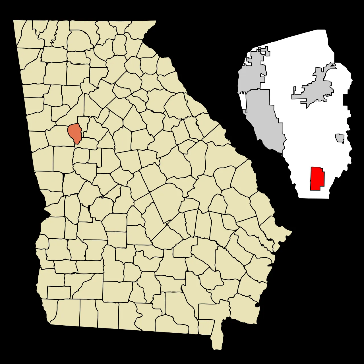 This map shows the incorporated and unincorporated areas in Fayette County, Georgia, highlighting Brooks in red. It was — License: