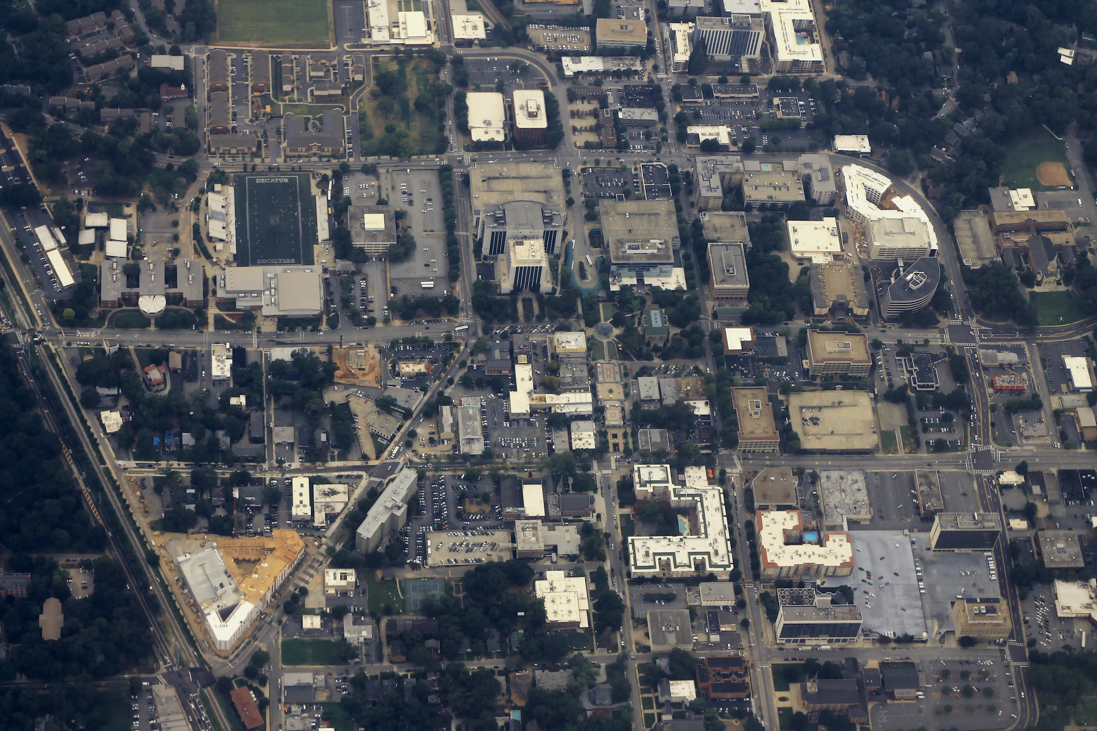 Aerial view, curving over Decatur, Georgia