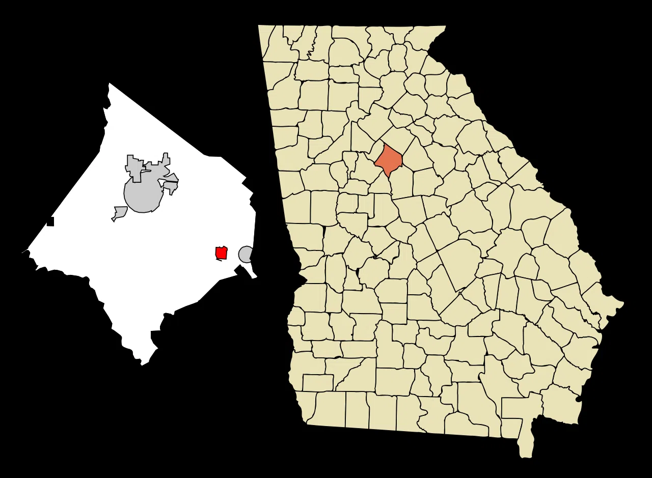 This map shows the incorporated and unincorporated areas in Newton County, Georgia, highlighting Mansfield in red. It w — License: