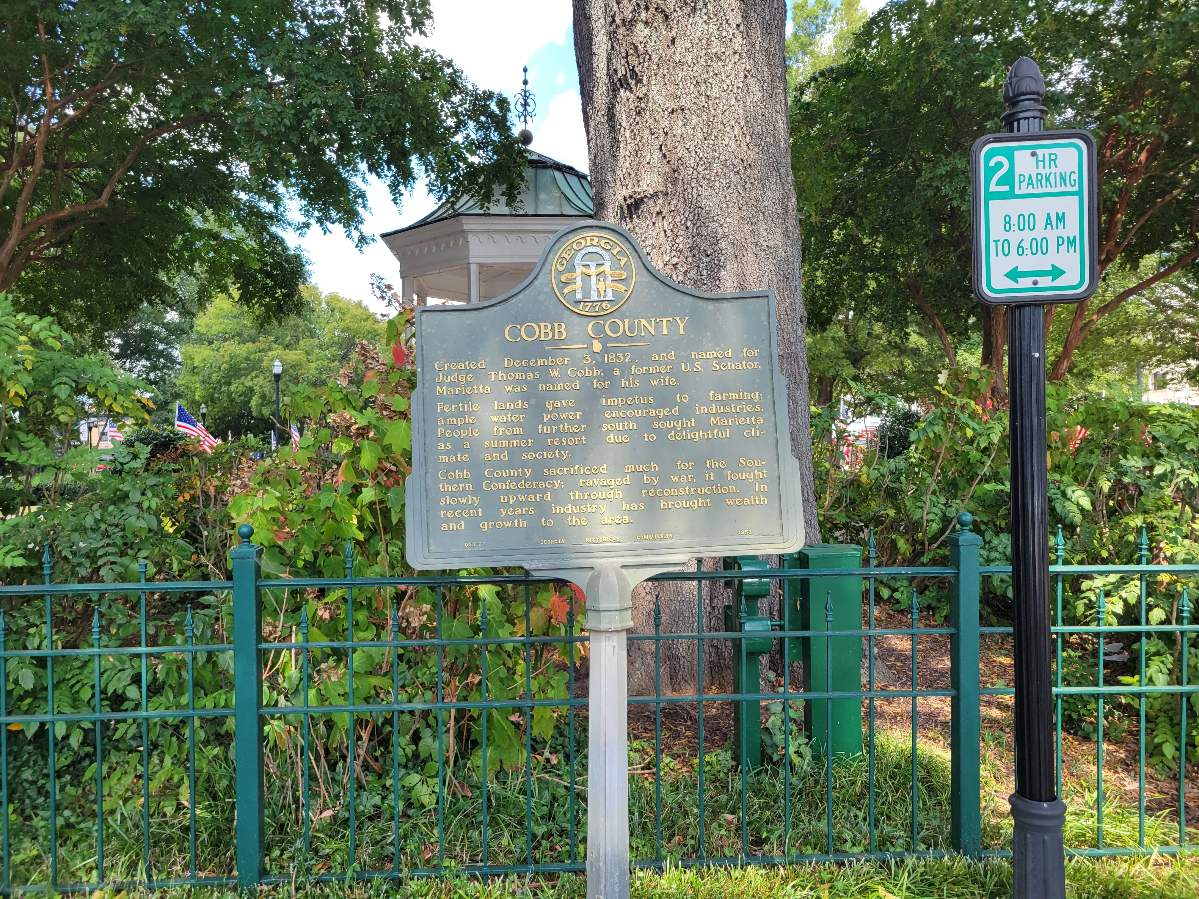 Cobb County historical marker, Marietta Georgia