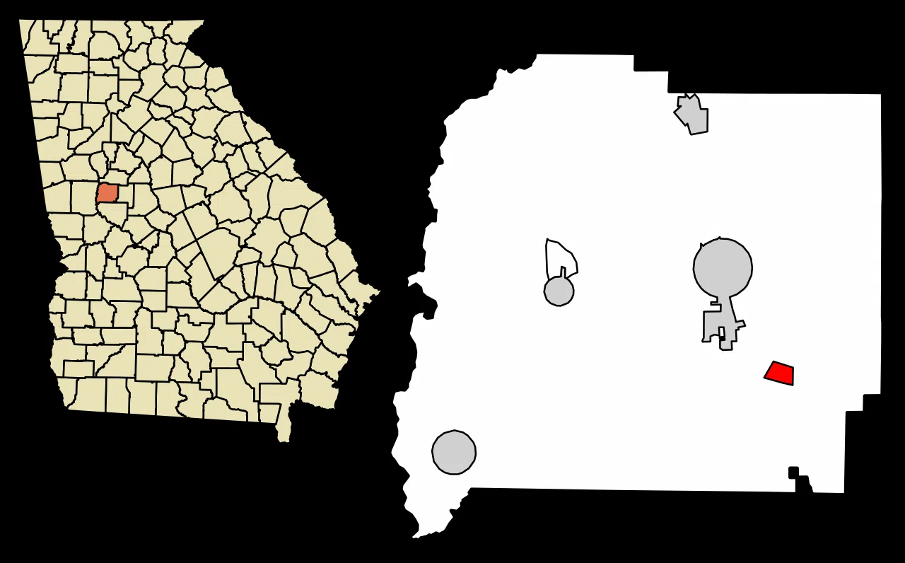 Location of Meansville in Pike County, Georgia. — License: