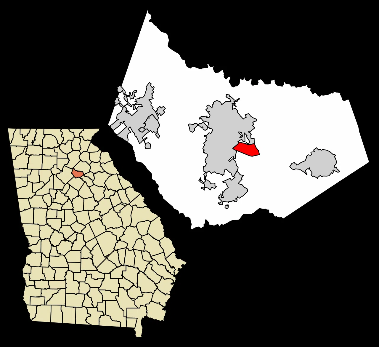 Location of Russell in Barrow County, Georgia. — License: