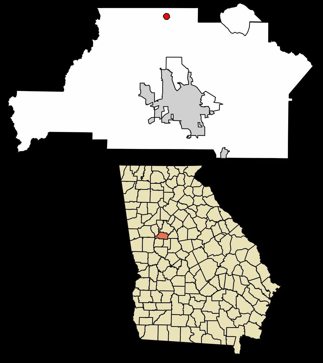 Location of Sunny Side in Spalding County, Georgia. — License: