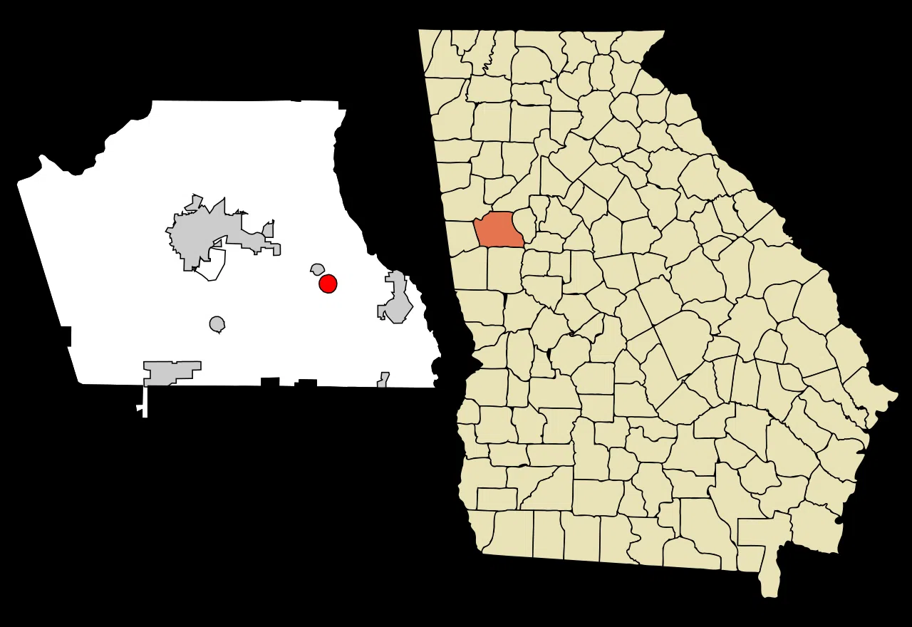 This map shows the incorporated and unincorporated areas in Coweta County, Georgia, highlighting Turin in red. It was c — License: