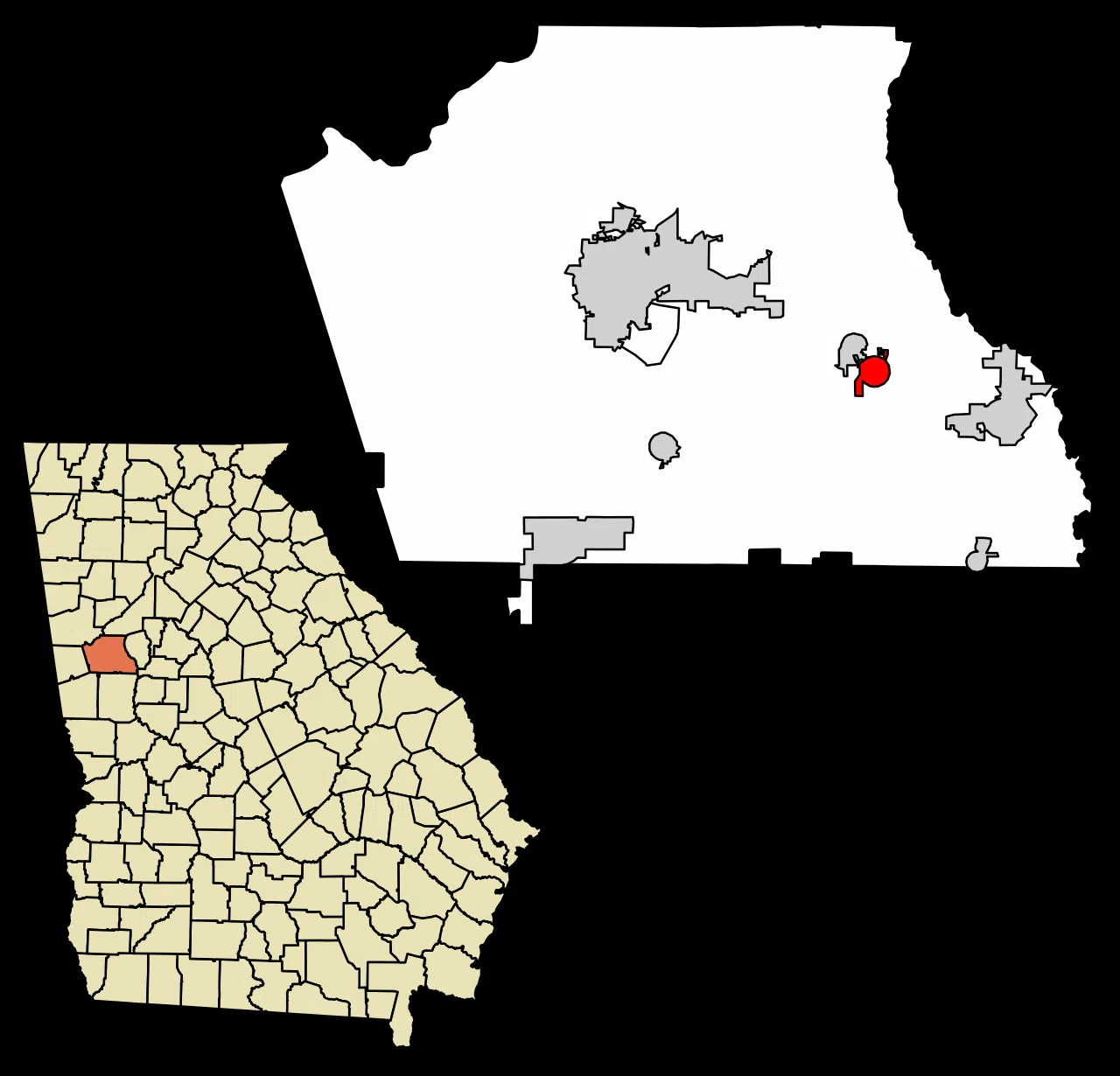 Location of Turin in Coweta County, Georgia. — License: