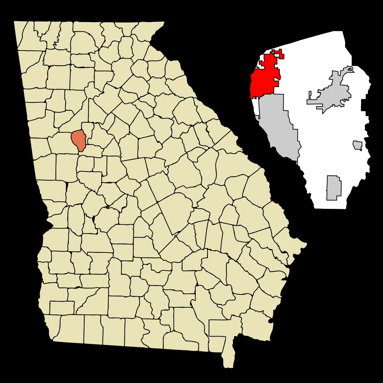 This map shows the incorporated and unincorporated areas in Fayette County, Georgia, highlighting Tyrone in red. It was — License: