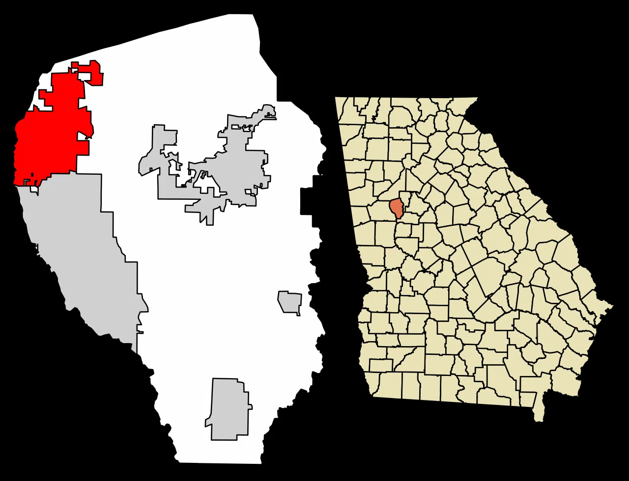 Location of Tyrone in Fayette County, Georgia. — License: