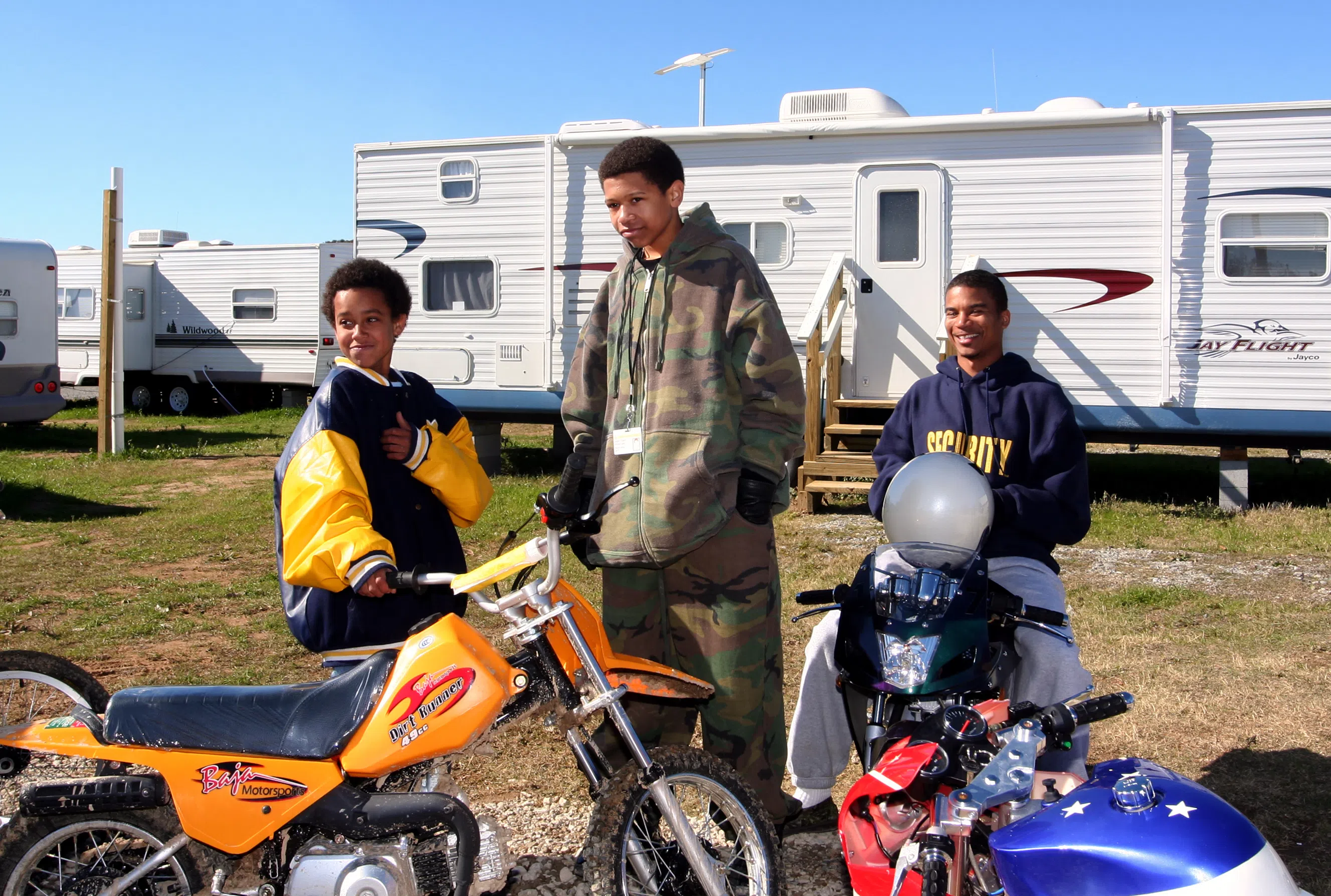 Hurricane Katrina evacuee families in a FEMA trailer park in Baker, Christmas Day 2005
