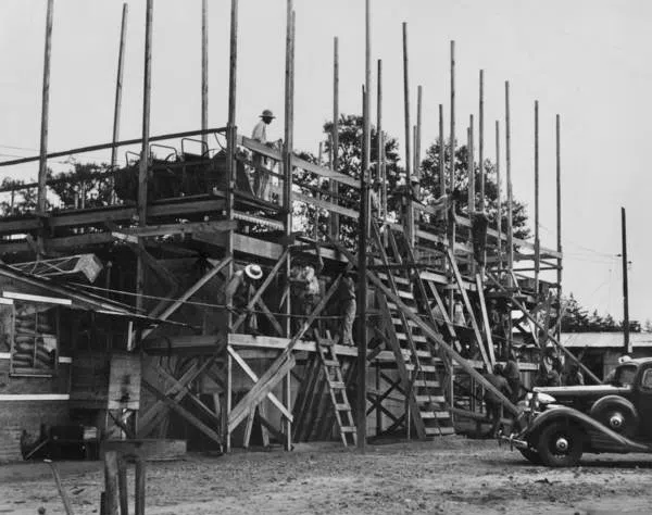 Courthouse under construction in Greensburg Louisiana 1936 WPA