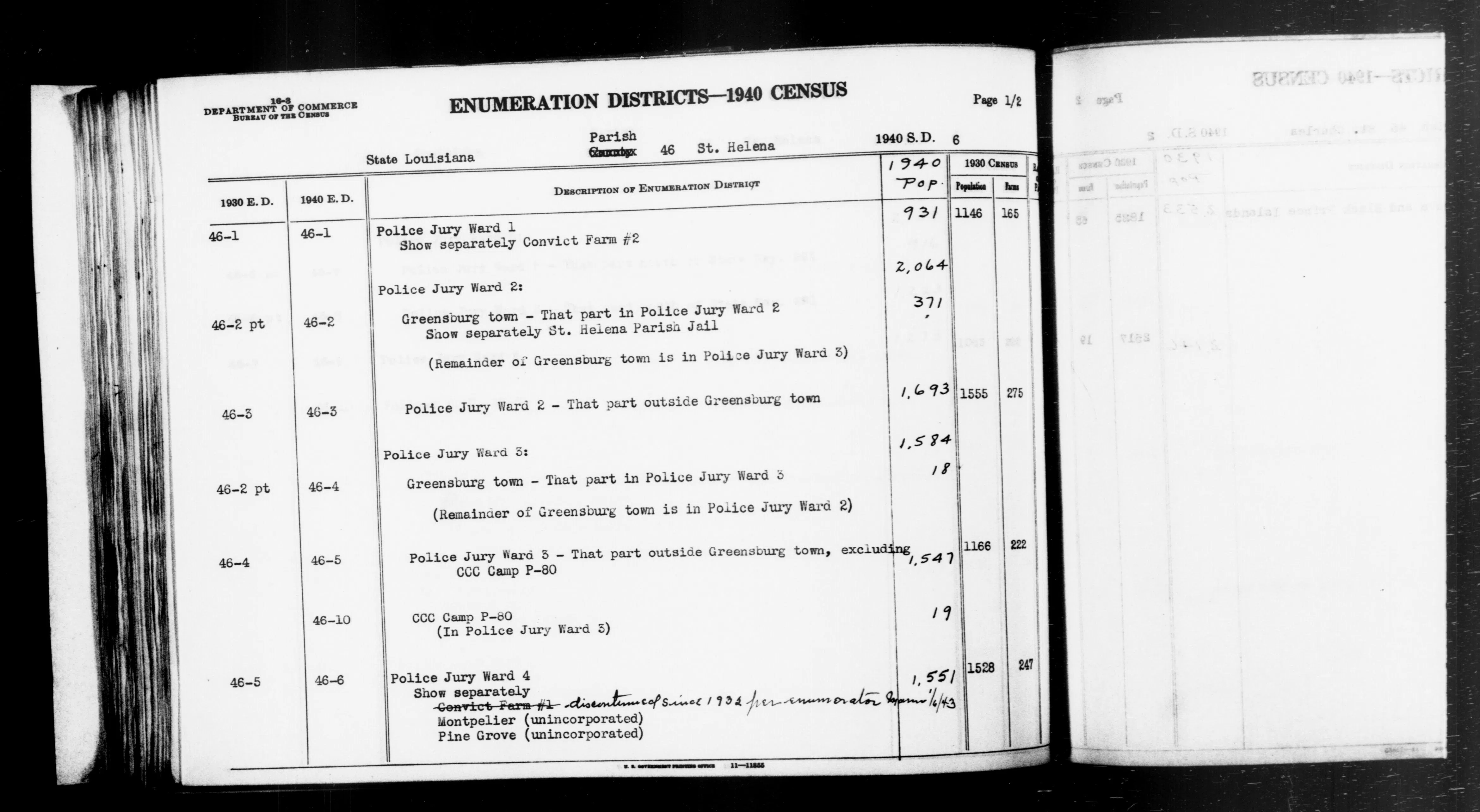 1940 Census enumeration district descriptions for St. Helena County, Louisiana (includes Pine Grove area)