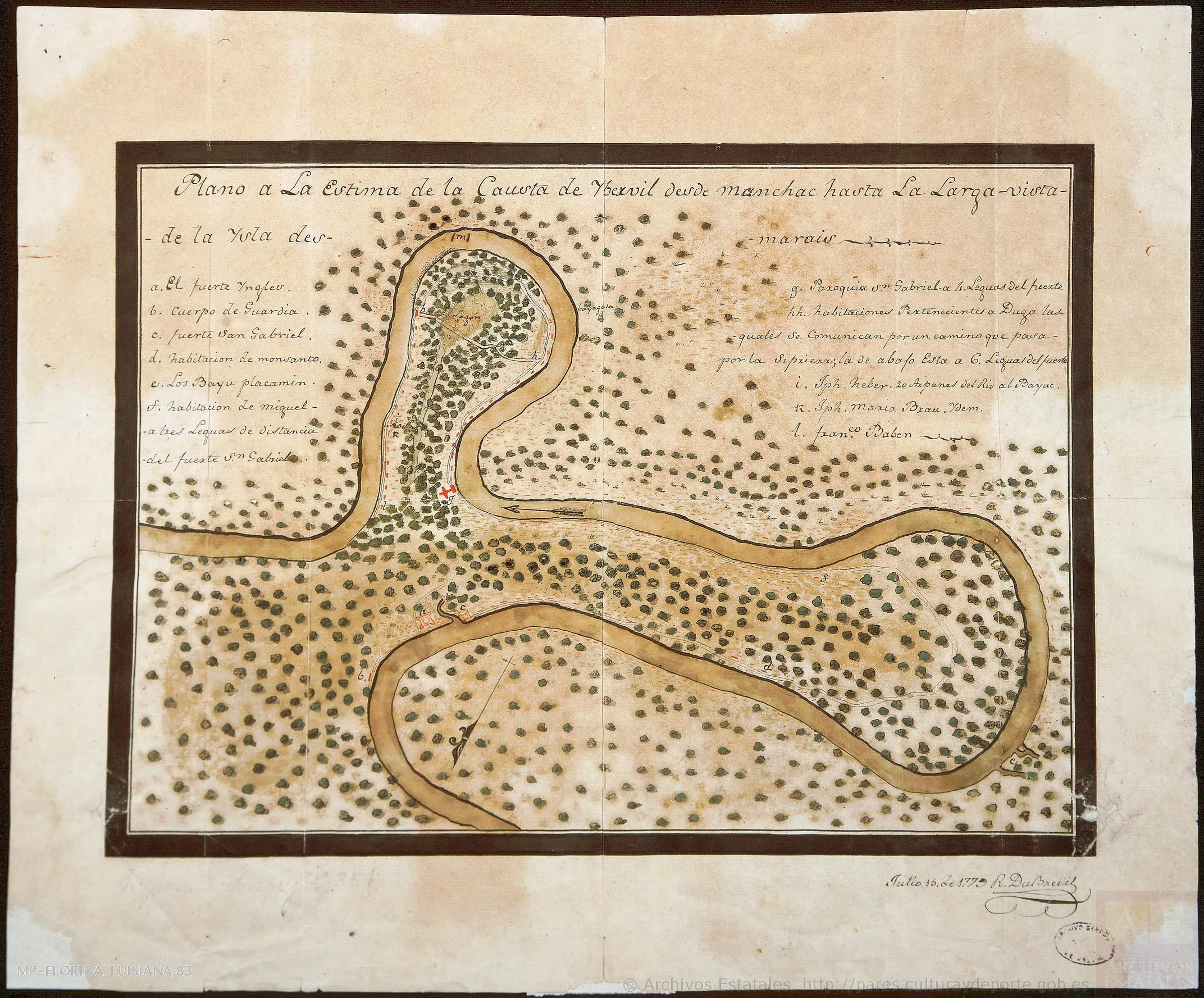 "Plano de la costa de Iberville" — 18th-century Spanish map of the Iberville coast near San Gabriel