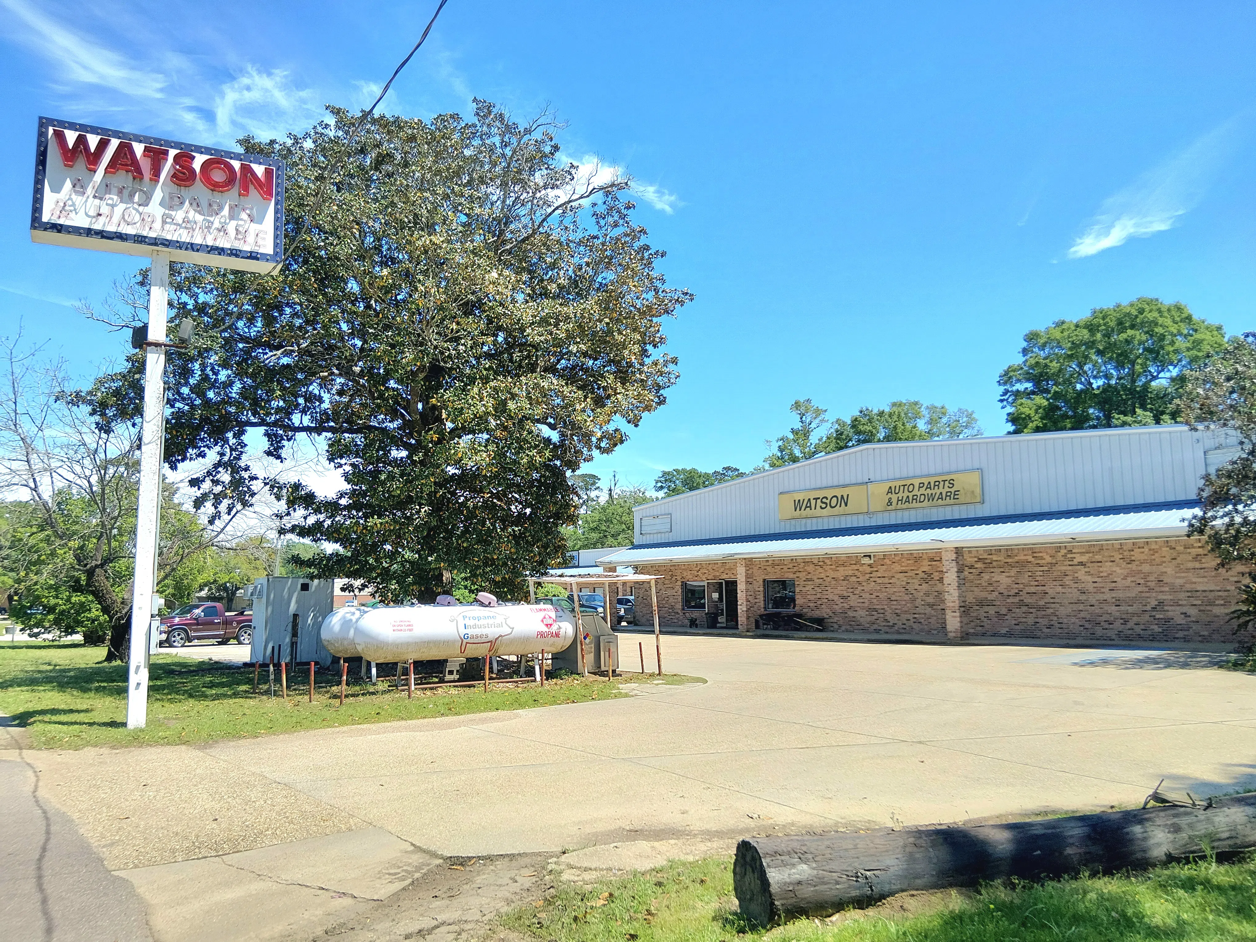 Watson Auto Parts and Hardware at the intersection of 1019 and Old LA 16, across from Live Oak Junior High