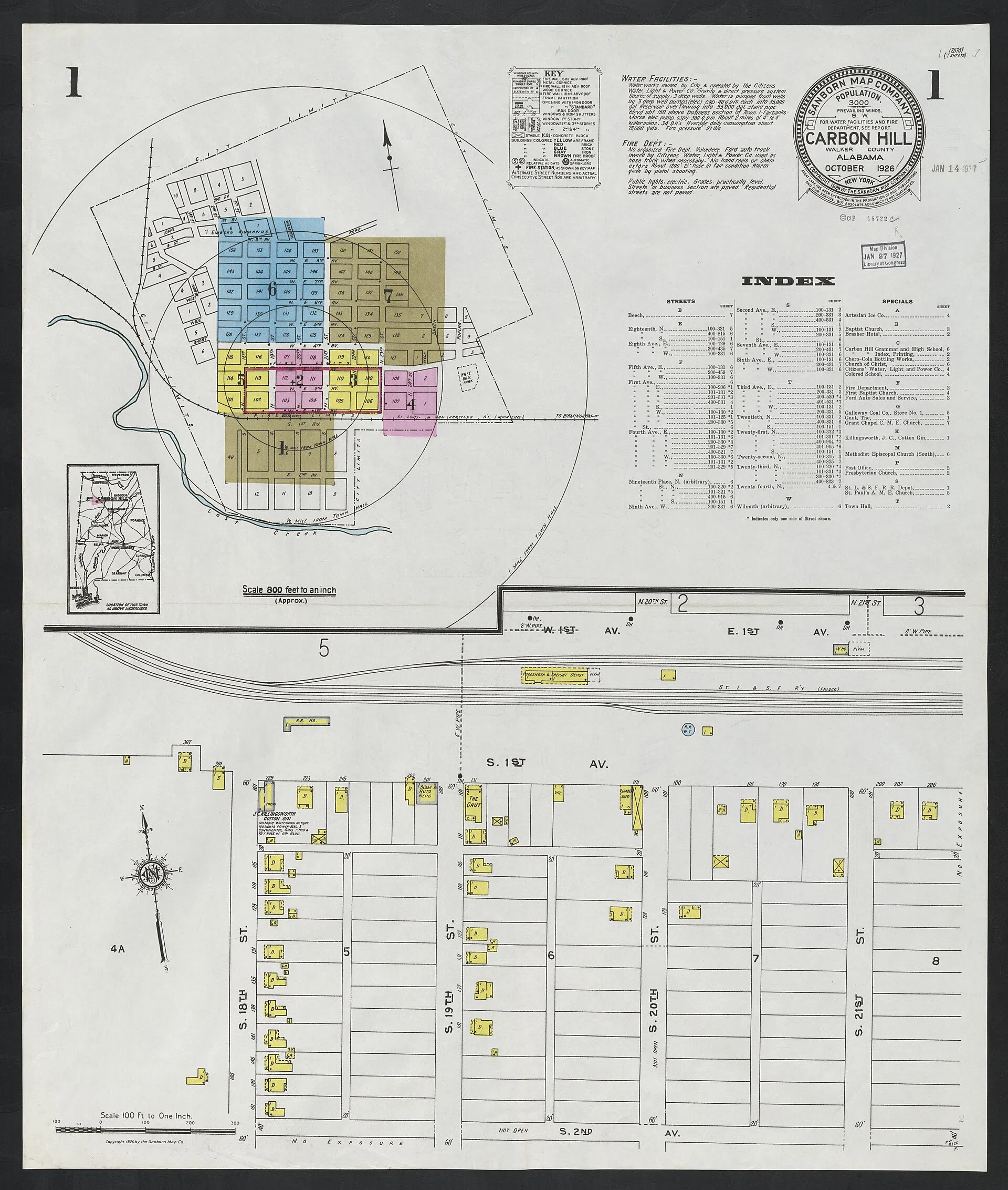 Sanborn fire insurance map of Carbon Hill, Alabama