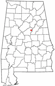 Dot-location map of Harpersville, Alabama