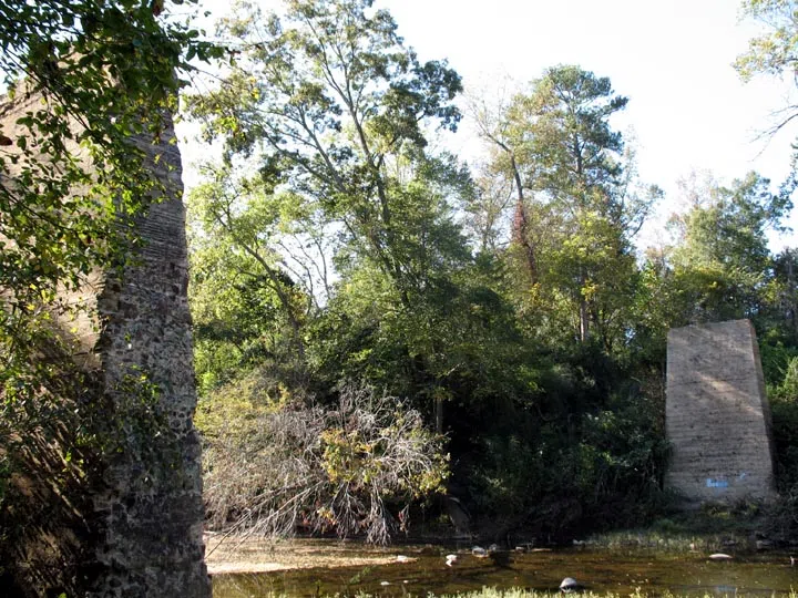 Piers of the former Nectar covered bridge over the Locust Fork in Nectar, Alabama