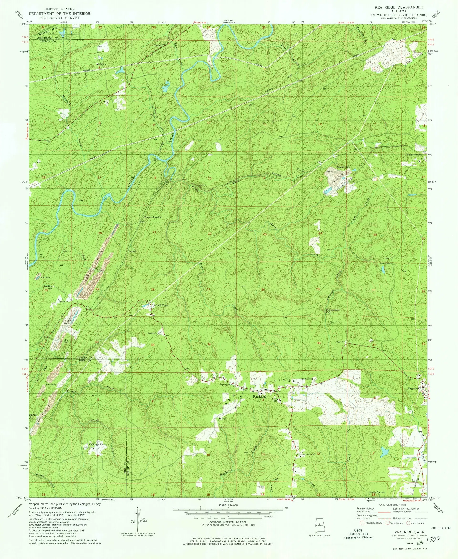 1979 USGS topographic map of the Pea Ridge, Alabama area (north sheet)