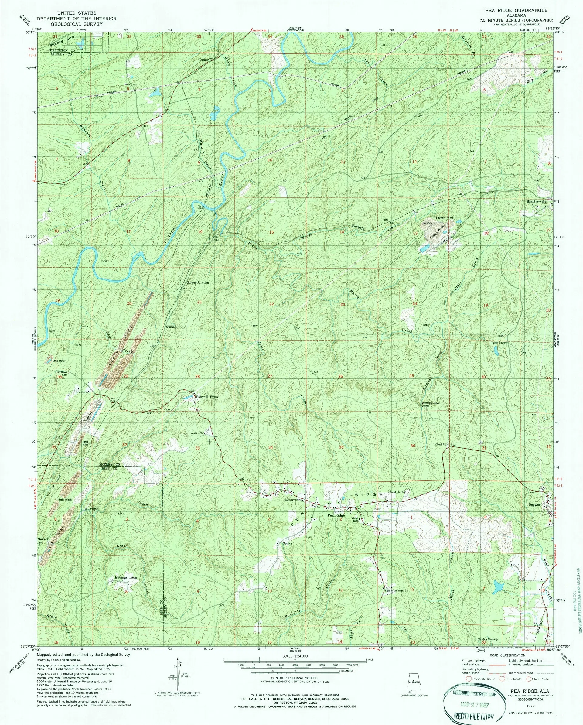 1979 USGS topographic map of the Pea Ridge, Alabama area (south sheet)