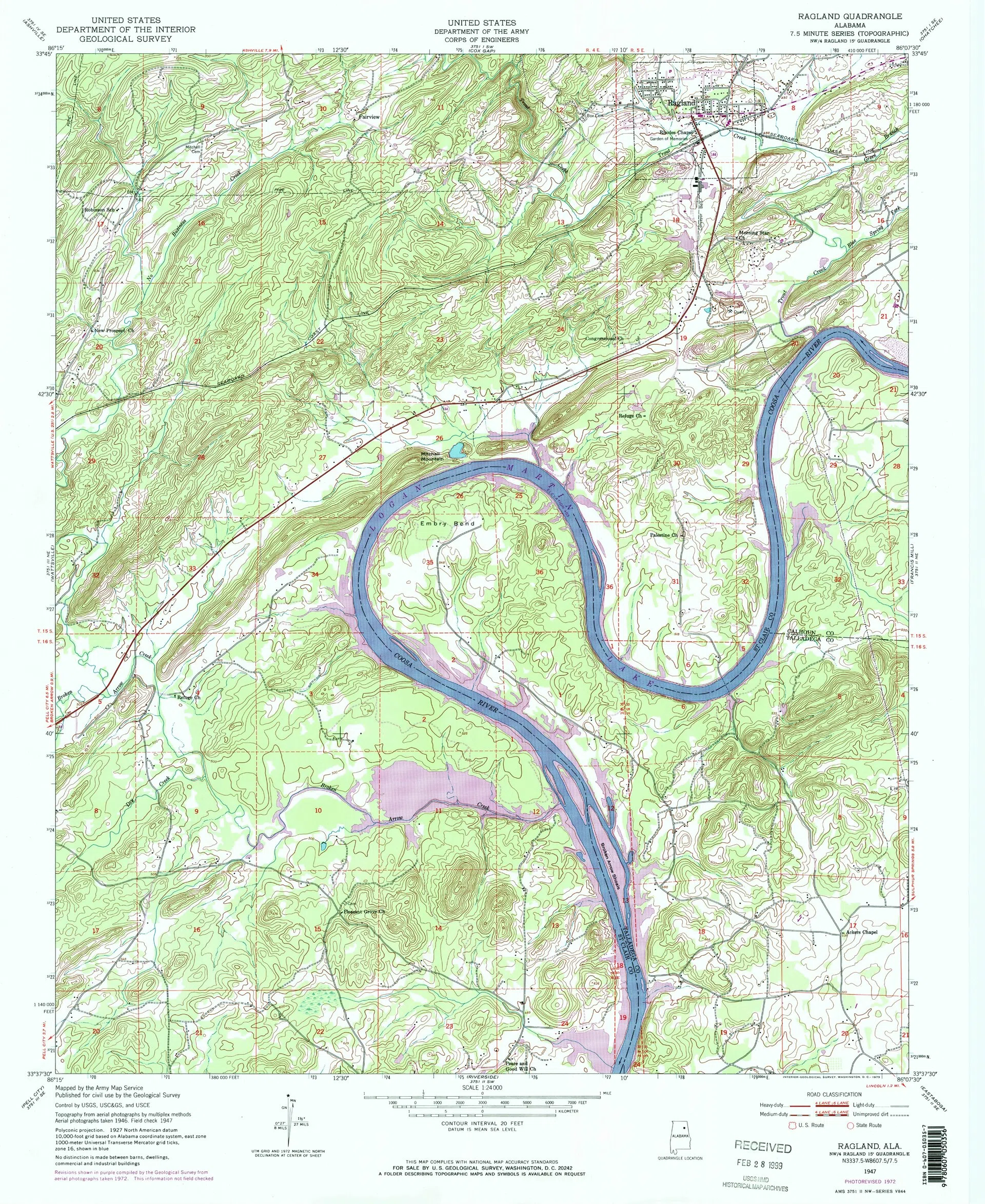 1947 USGS topographic map of the Ragland, Alabama area