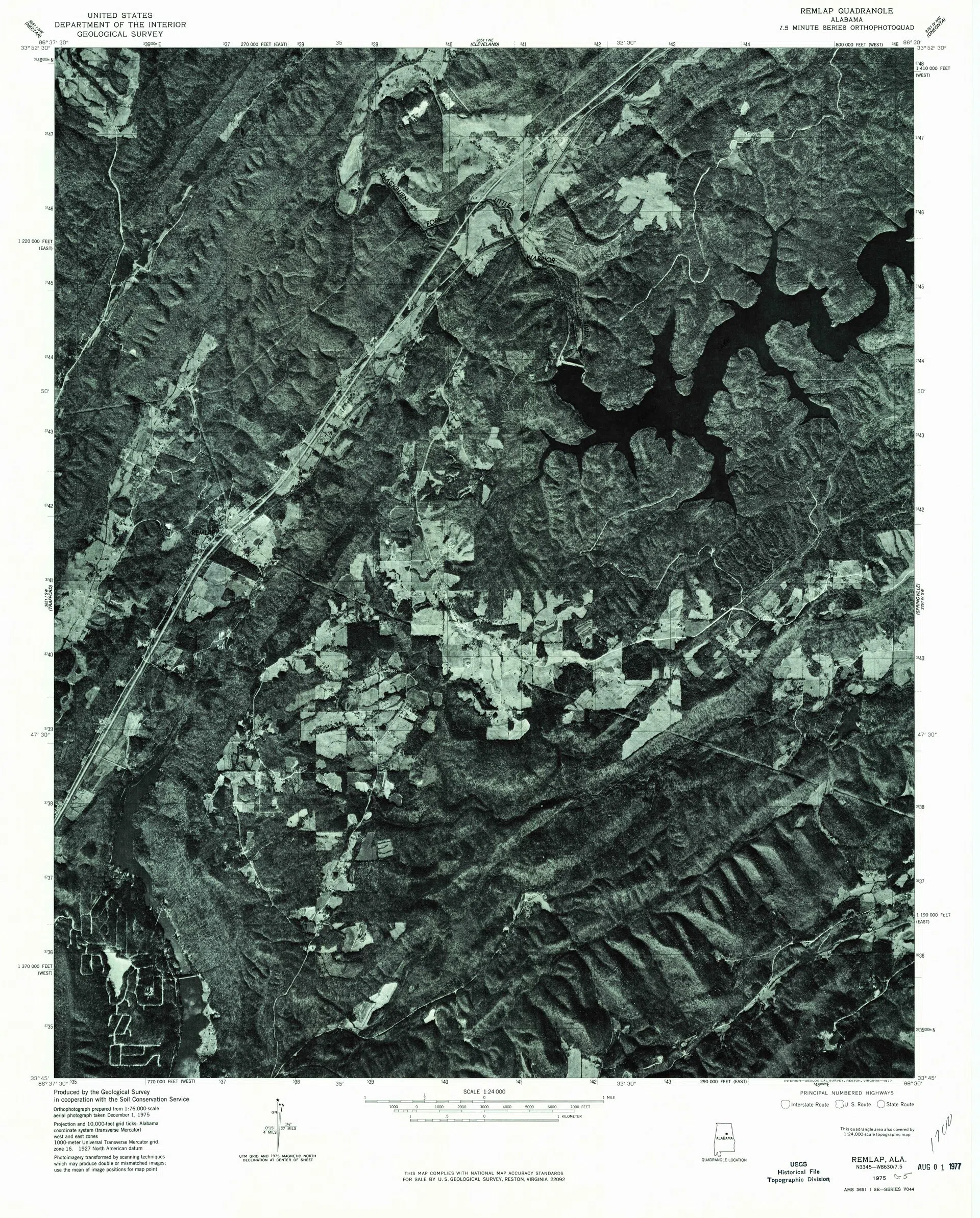 1975 USGS topographic map of the Remlap, Alabama area