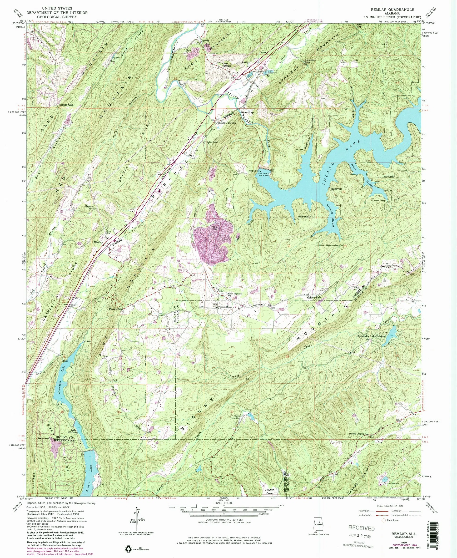 1960 USGS topographic map of the Remlap, Alabama area
