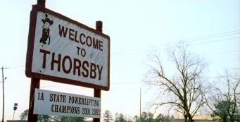 Town sign in Thorsby, Alabama