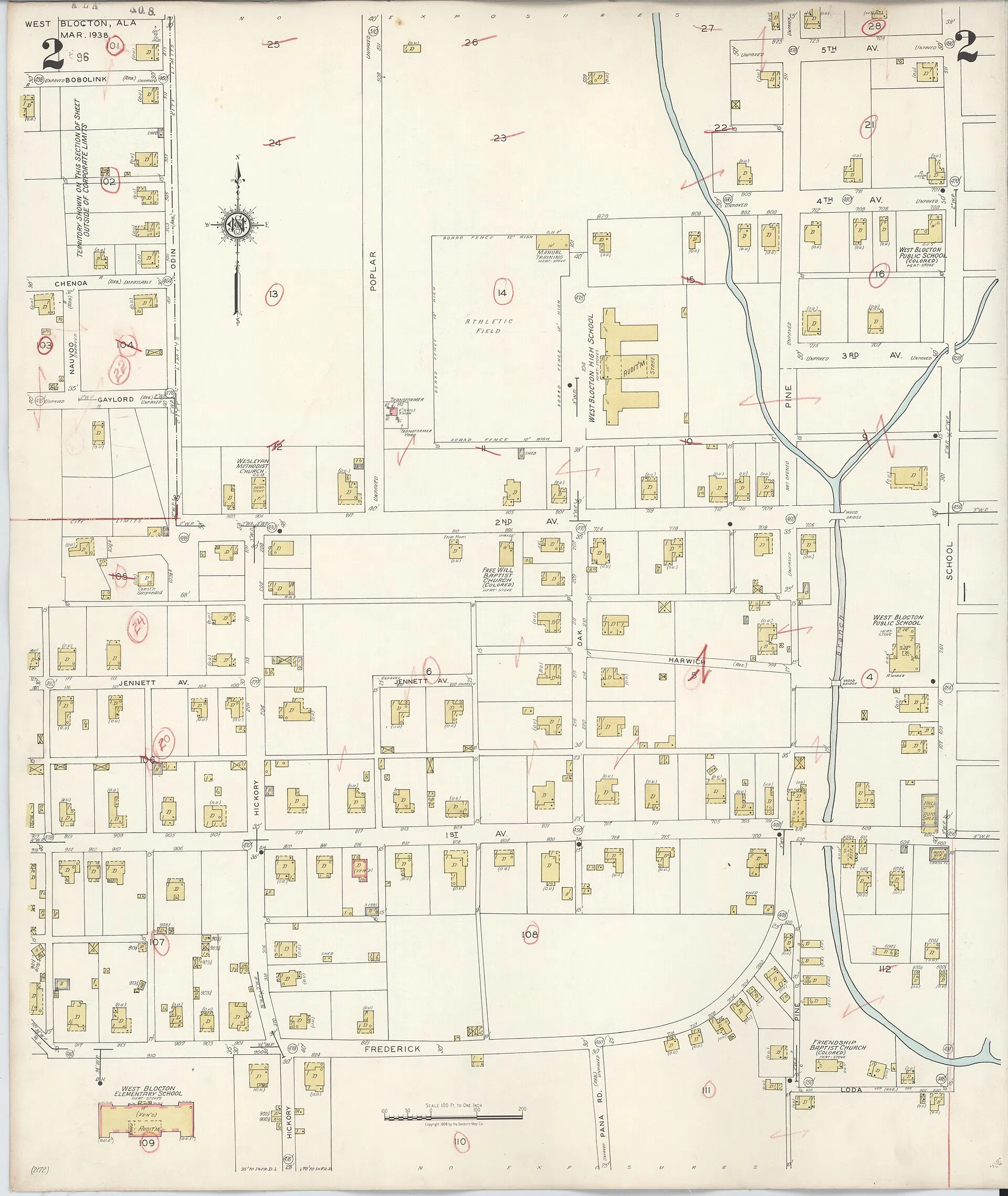 1938 Sanborn fire insurance map of West Blocton
