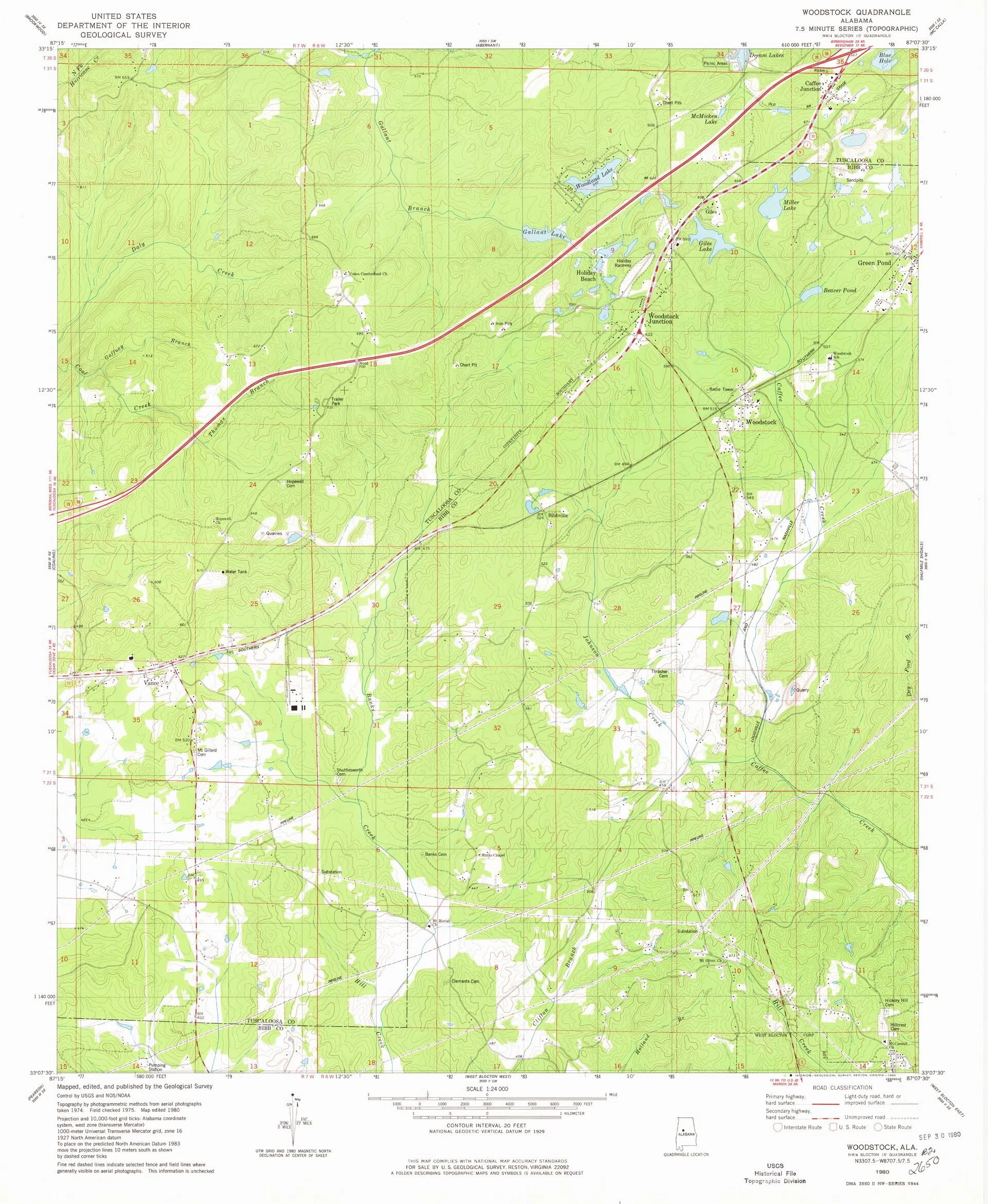 USGS topographic map of the Woodstock, Alabama area
