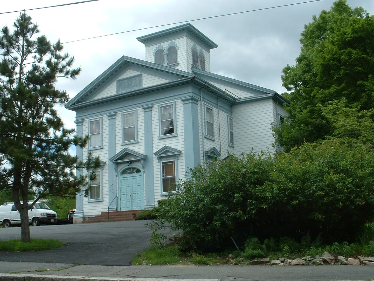 The old Abington Town Hall, at Route 18 and Washington St., Abington, Massachusetts.