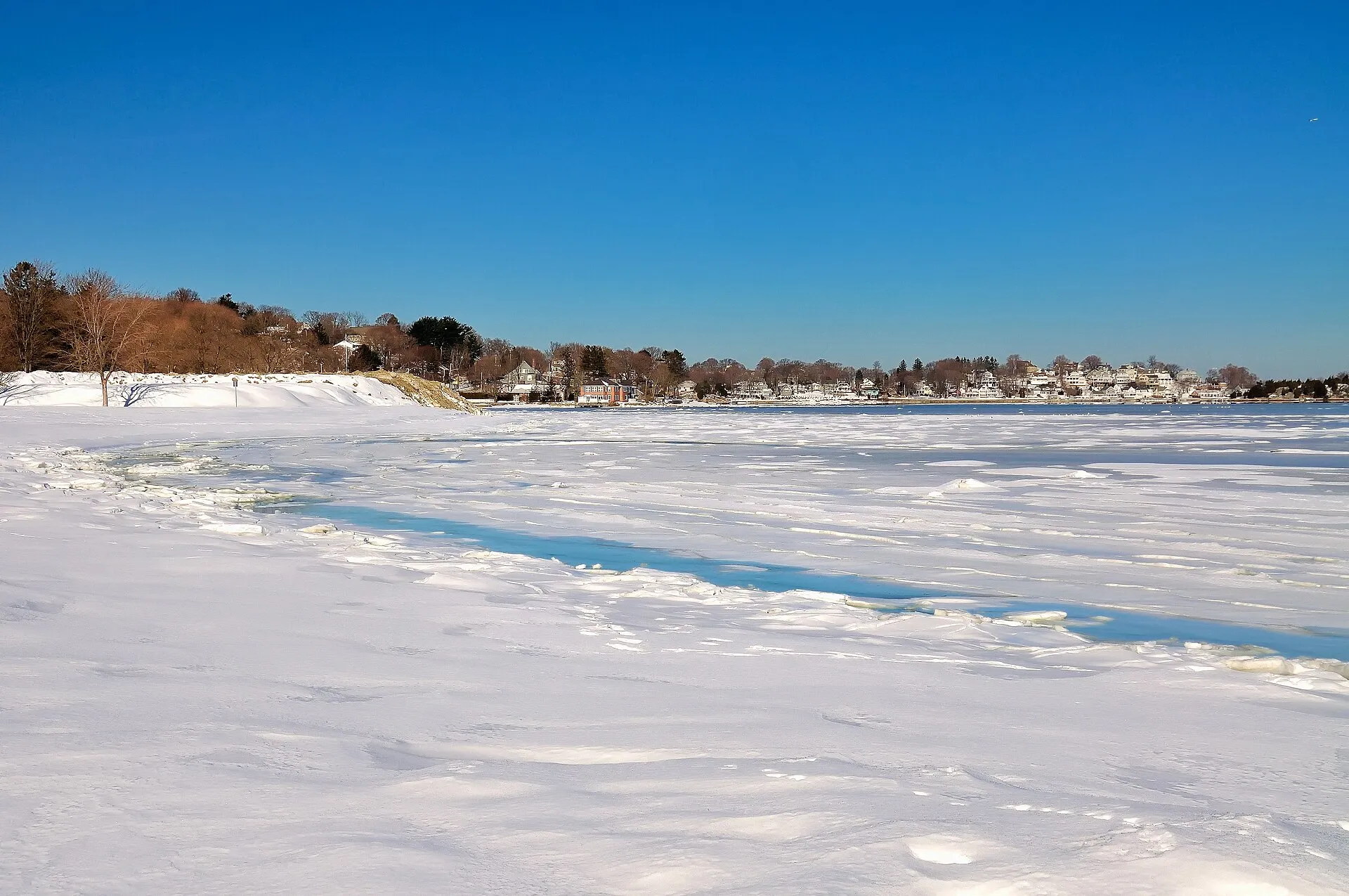 Winter view of Hingham harbor, Hingham, Massachusetts.
