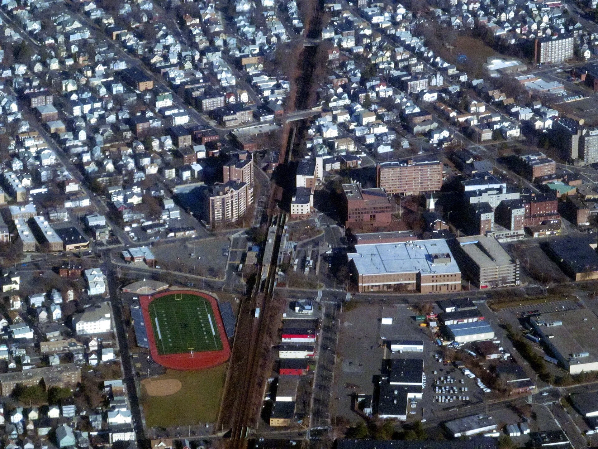 Aerial view of downtown Malden looking north.