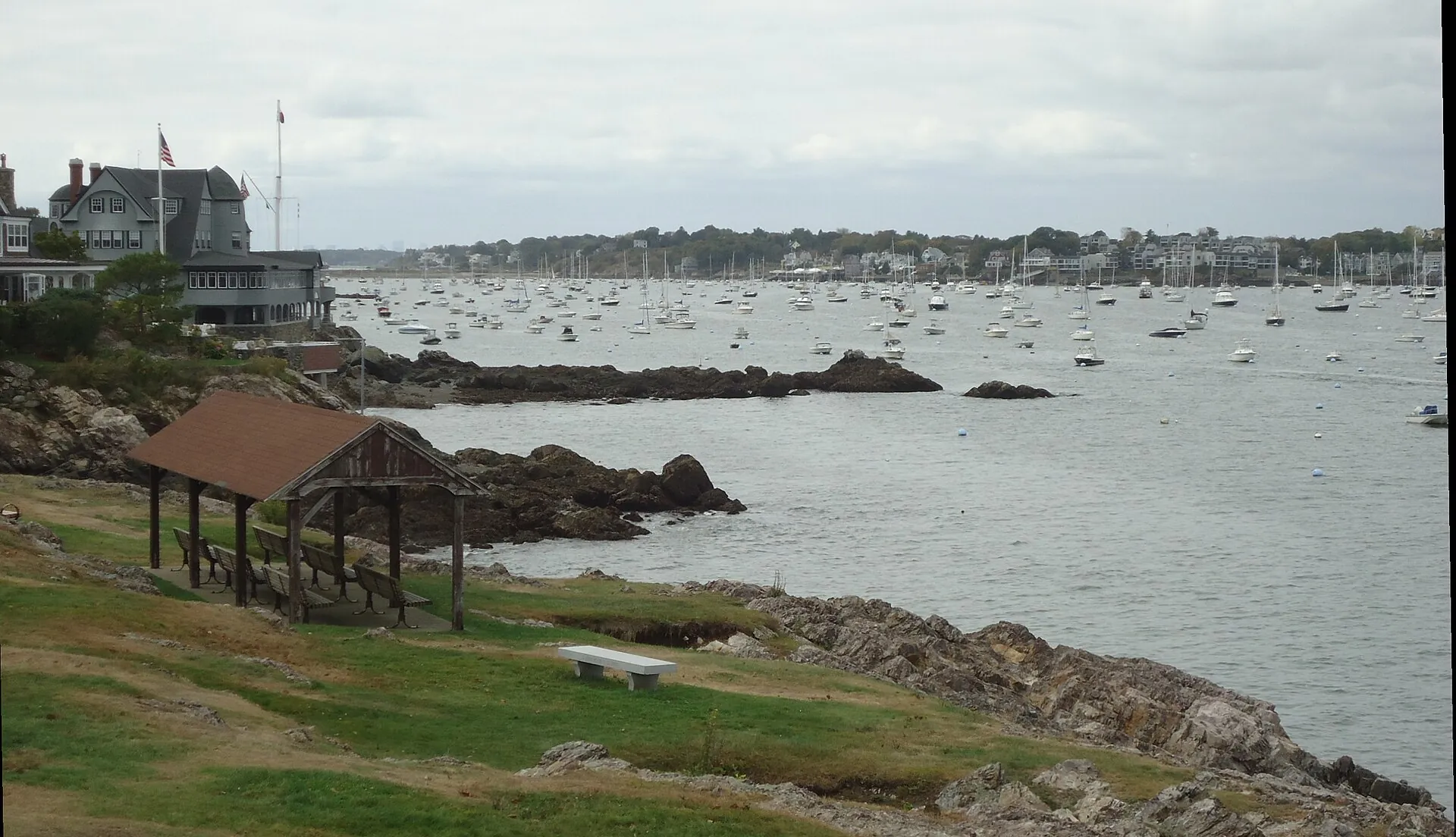 View from Marblehead peninsula towards the harbor and town of Marblehead, Massachusetts.