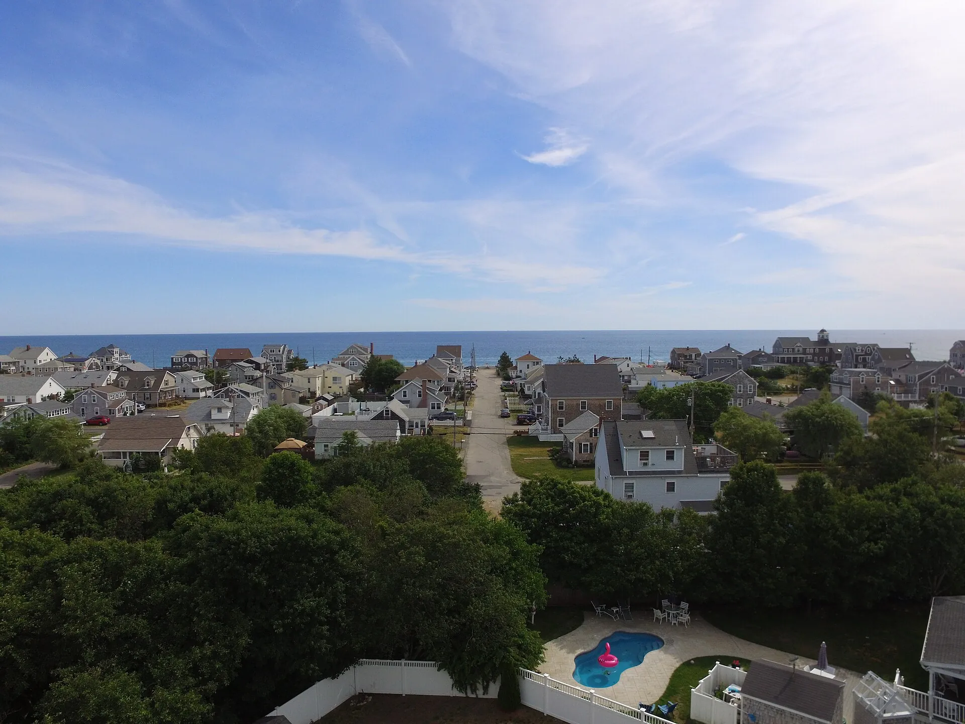 Drone shot of the Ocean Bluff area in Marshfield, Massachusetts, July 2017.