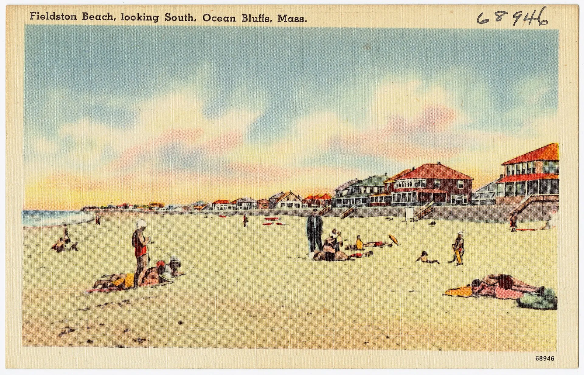 Fieldston Beach looking south, Ocean Bluffs, Mass. (vintage postcard view).