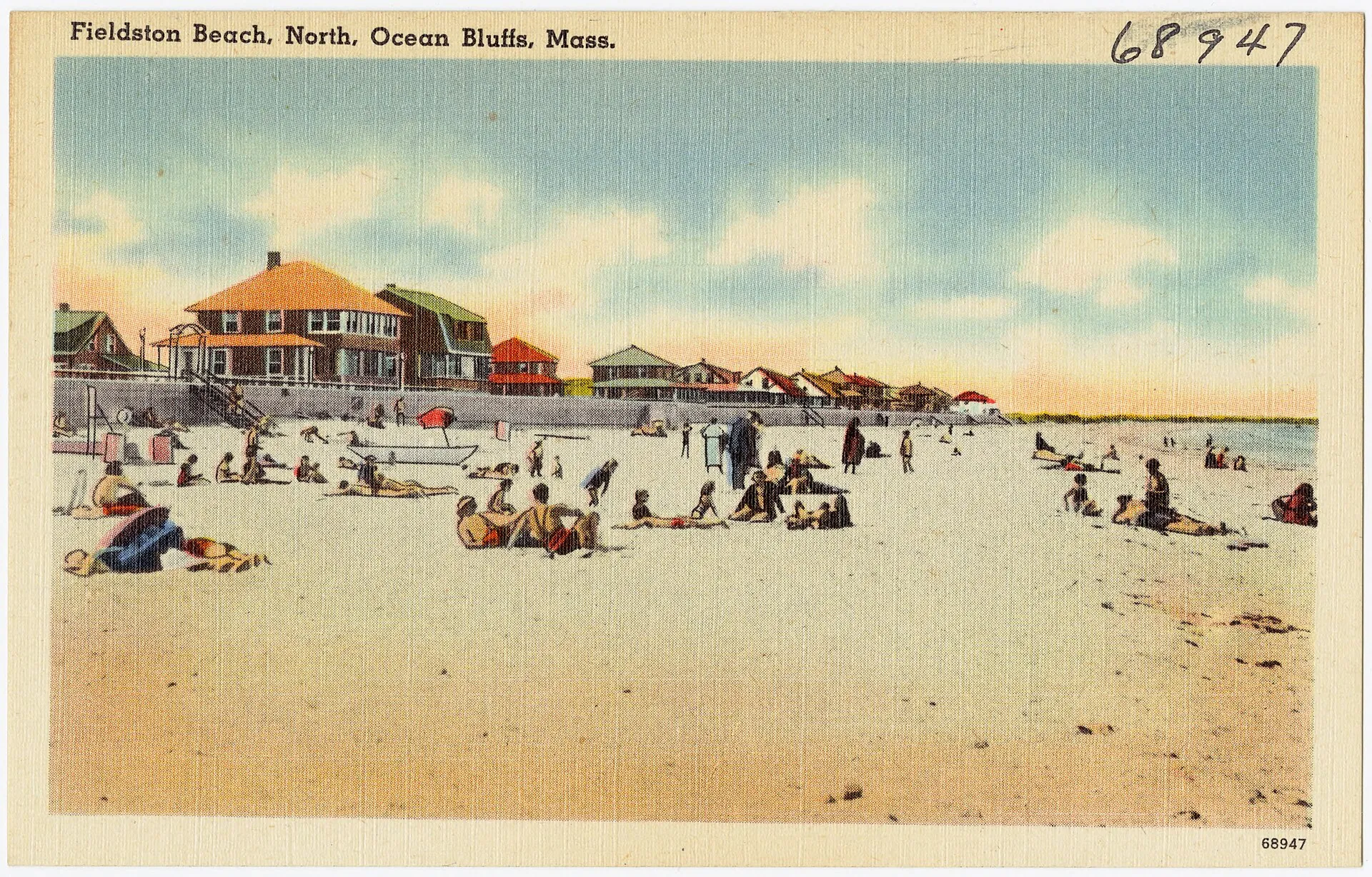 Fieldston Beach looking north, Ocean Bluffs, Mass. (vintage postcard view).