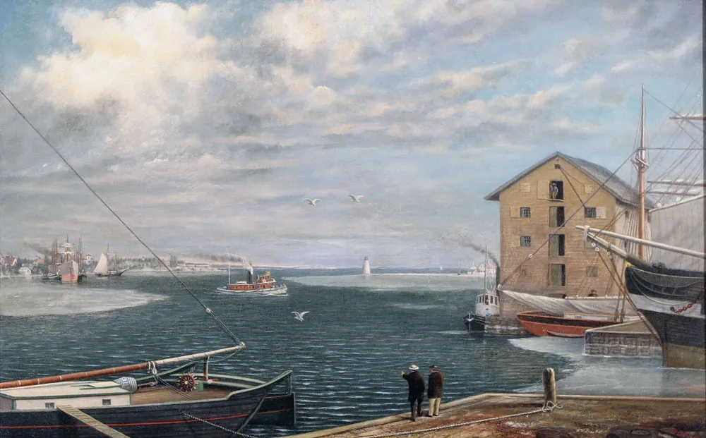 The harbor of Mattapoisett, painted by James Bonar (1864–1942).