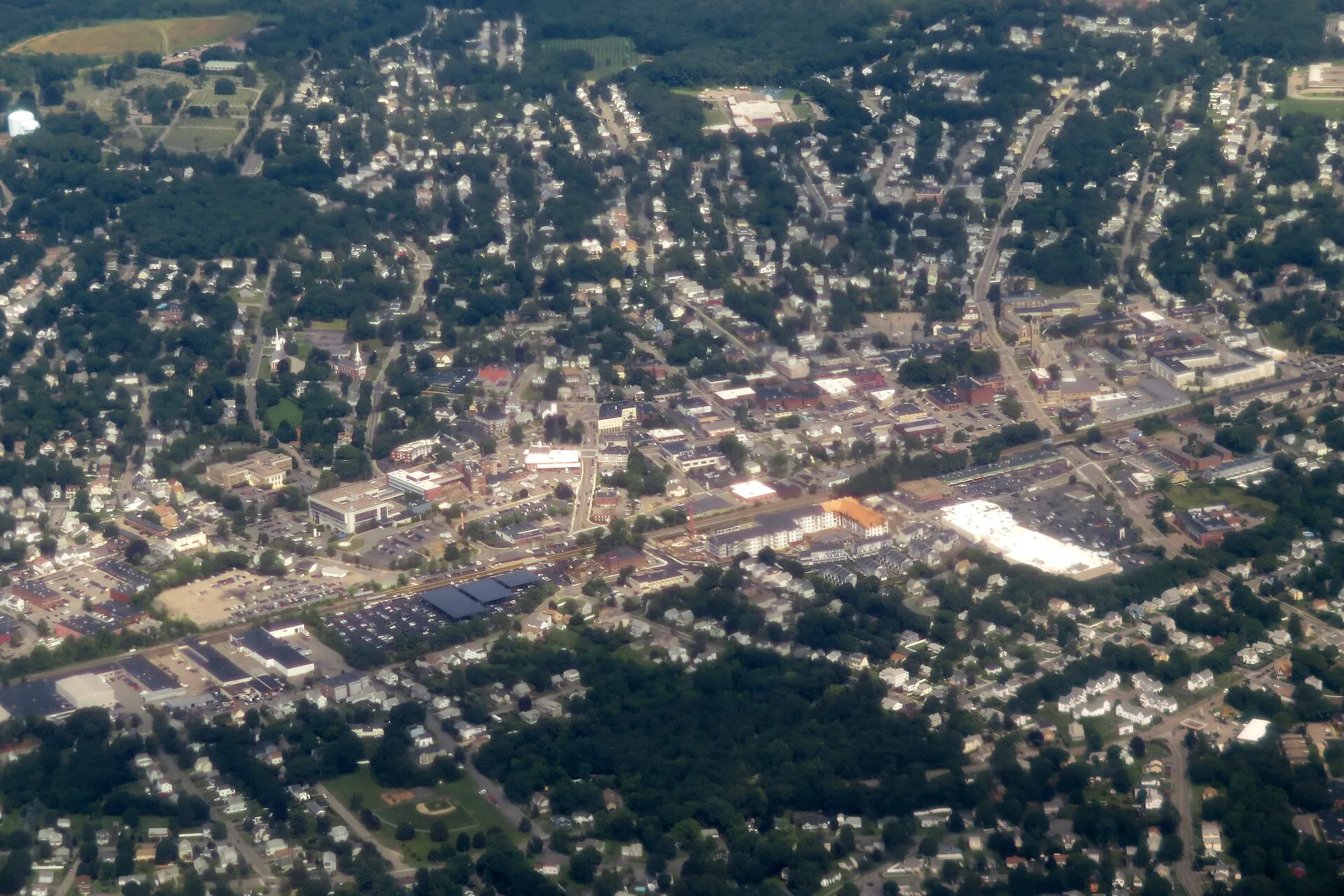Aerial view of Norwood, Massachusetts in July 2019