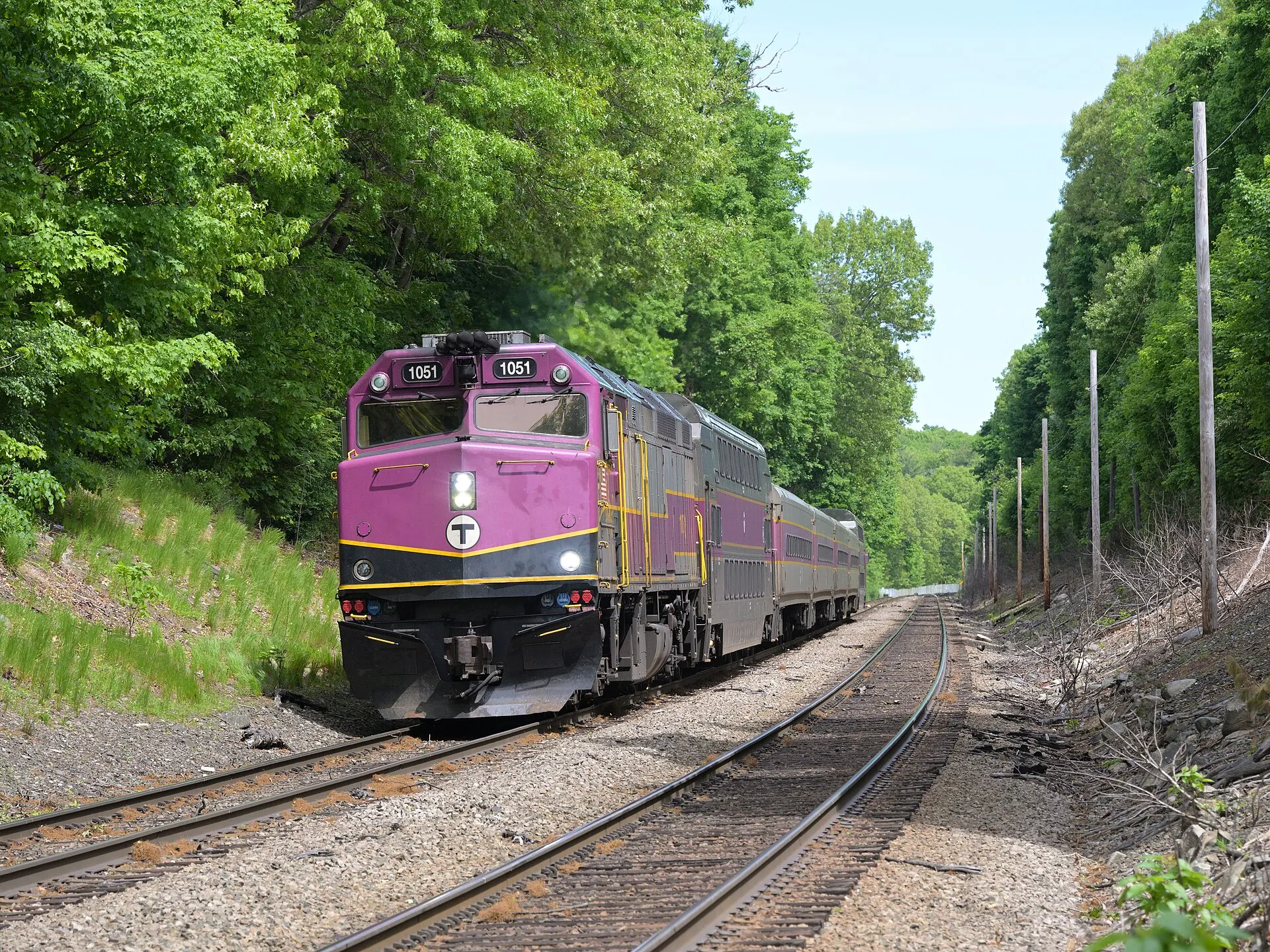 Outbound Franklin/Foxboro Line train #1731 approaches Norwood Depot station.
