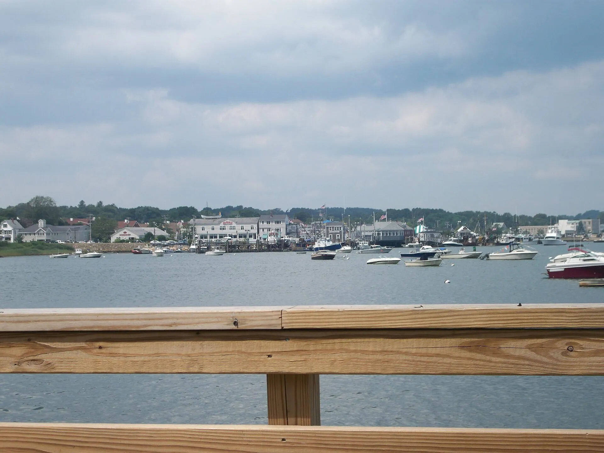 View from the Mayflower II toward the Plymouth Harbor waterfront.