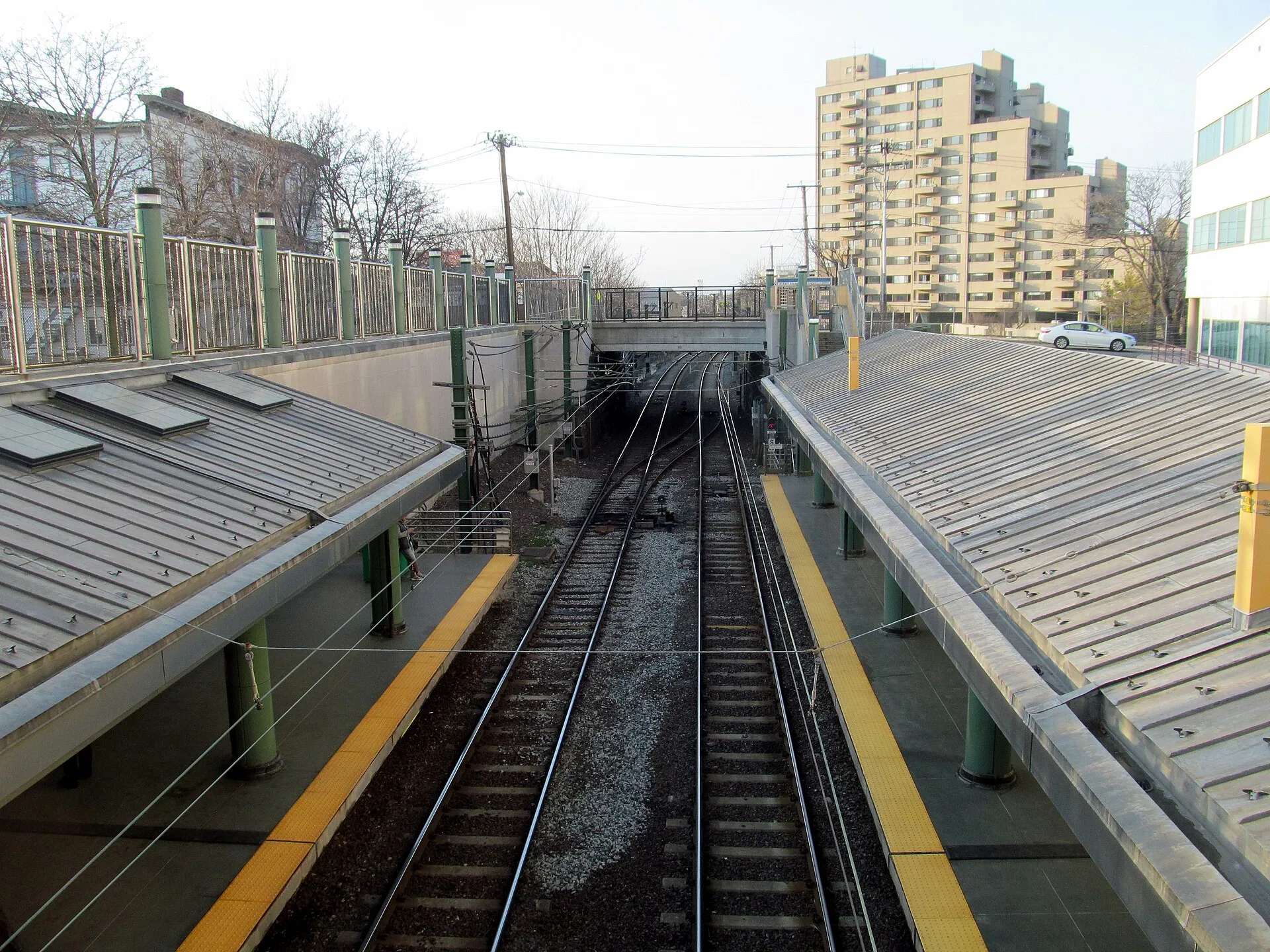 The north end of Revere Beach station viewed from the mezzanine in April 2014