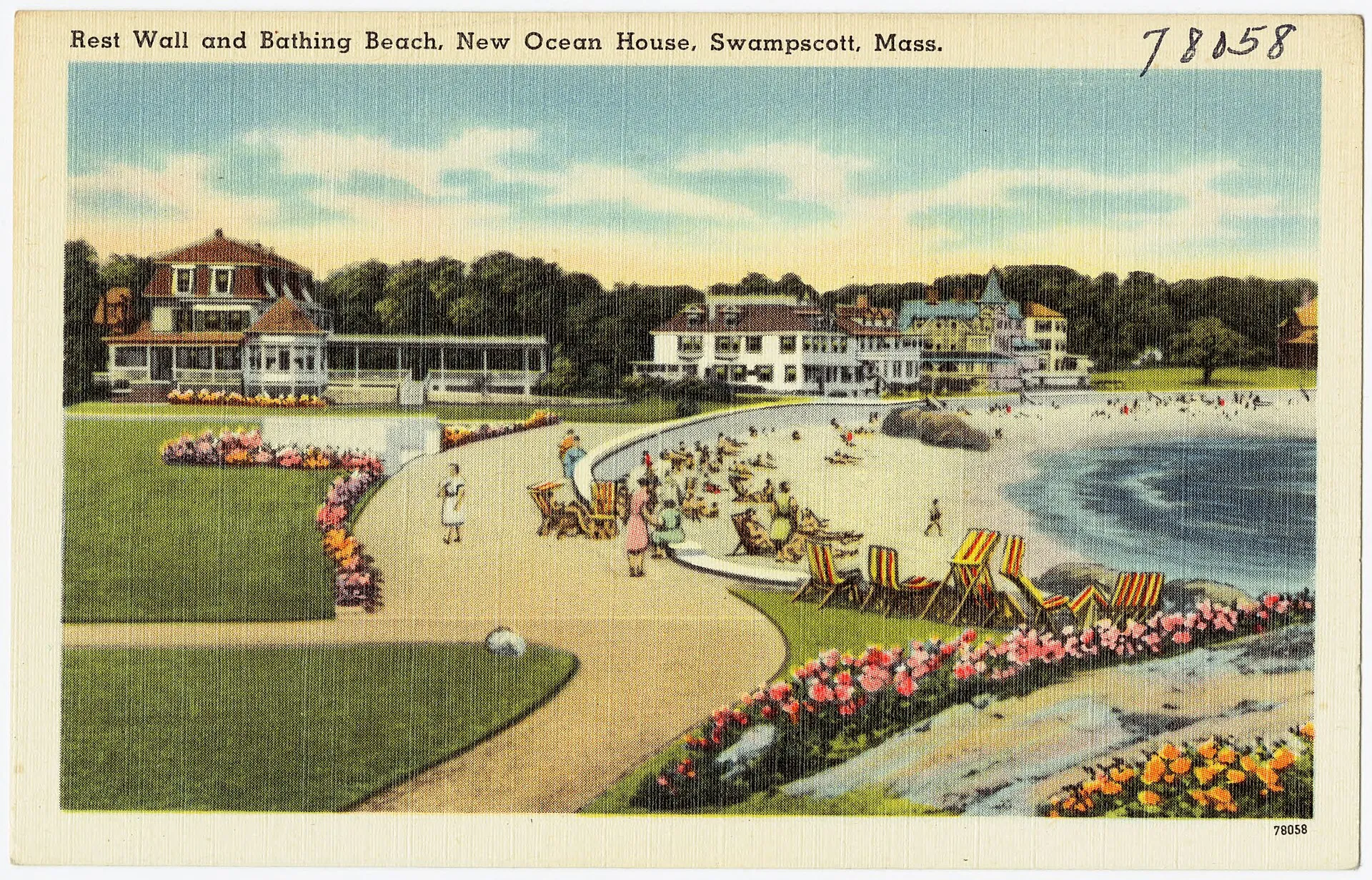 Title: Rest wall and bathing beach, New Ocean House, Swampscott, Mass.