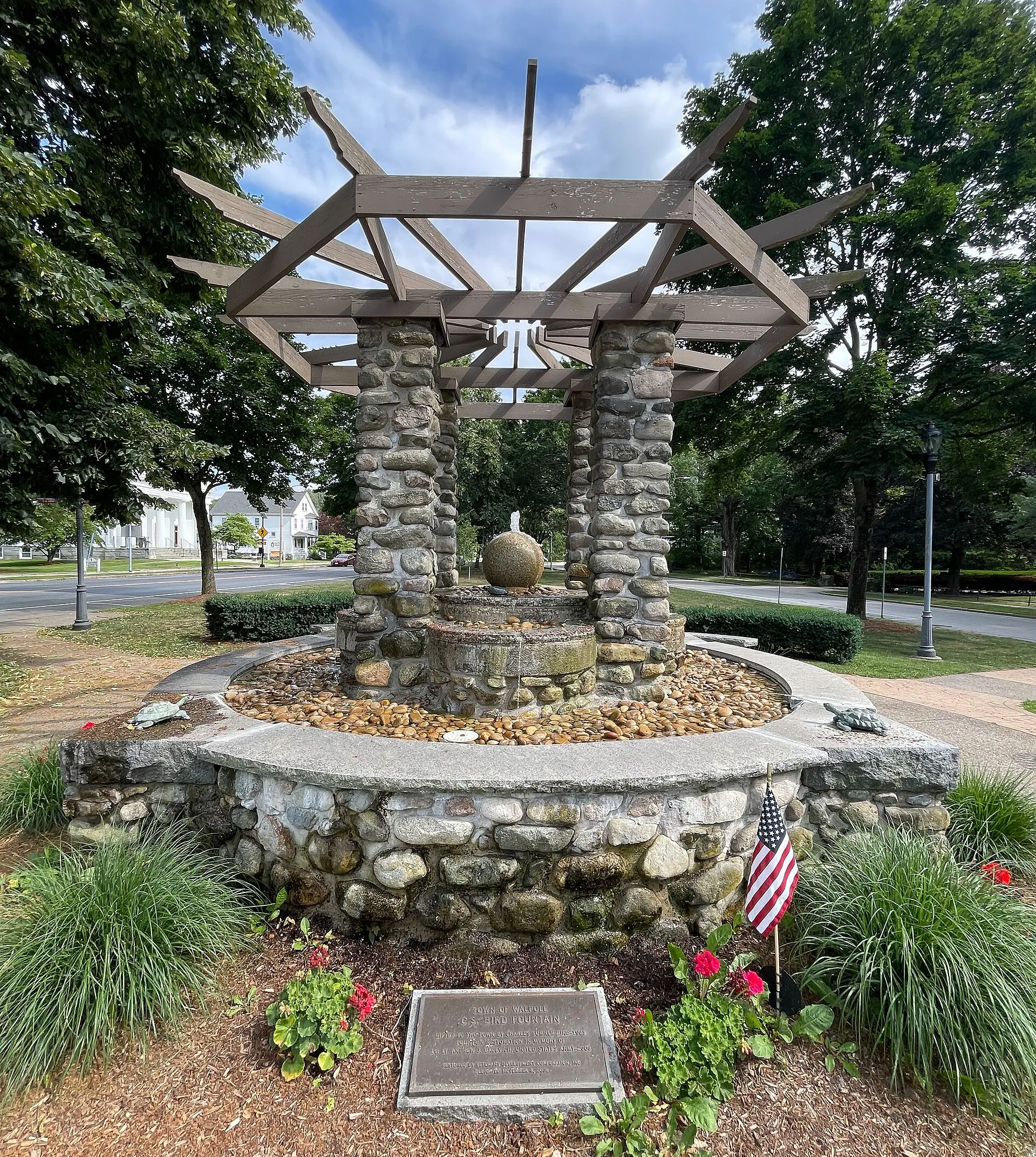 C.S. Bird Fountain on the Walpole town common in Walpole, Massachusetts