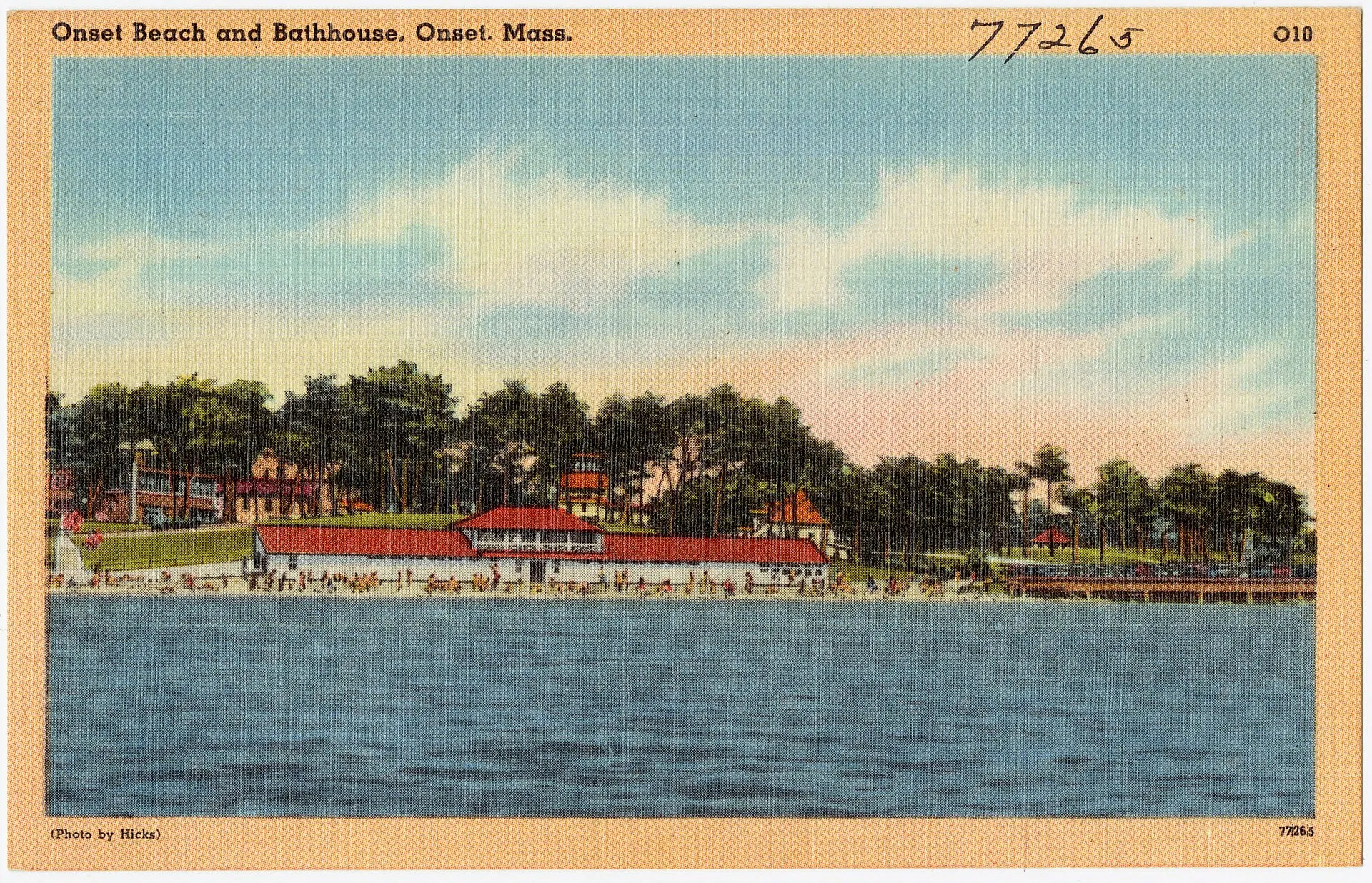 Onset Beach and the bathhouse, Onset, Mass. (vintage postcard view).