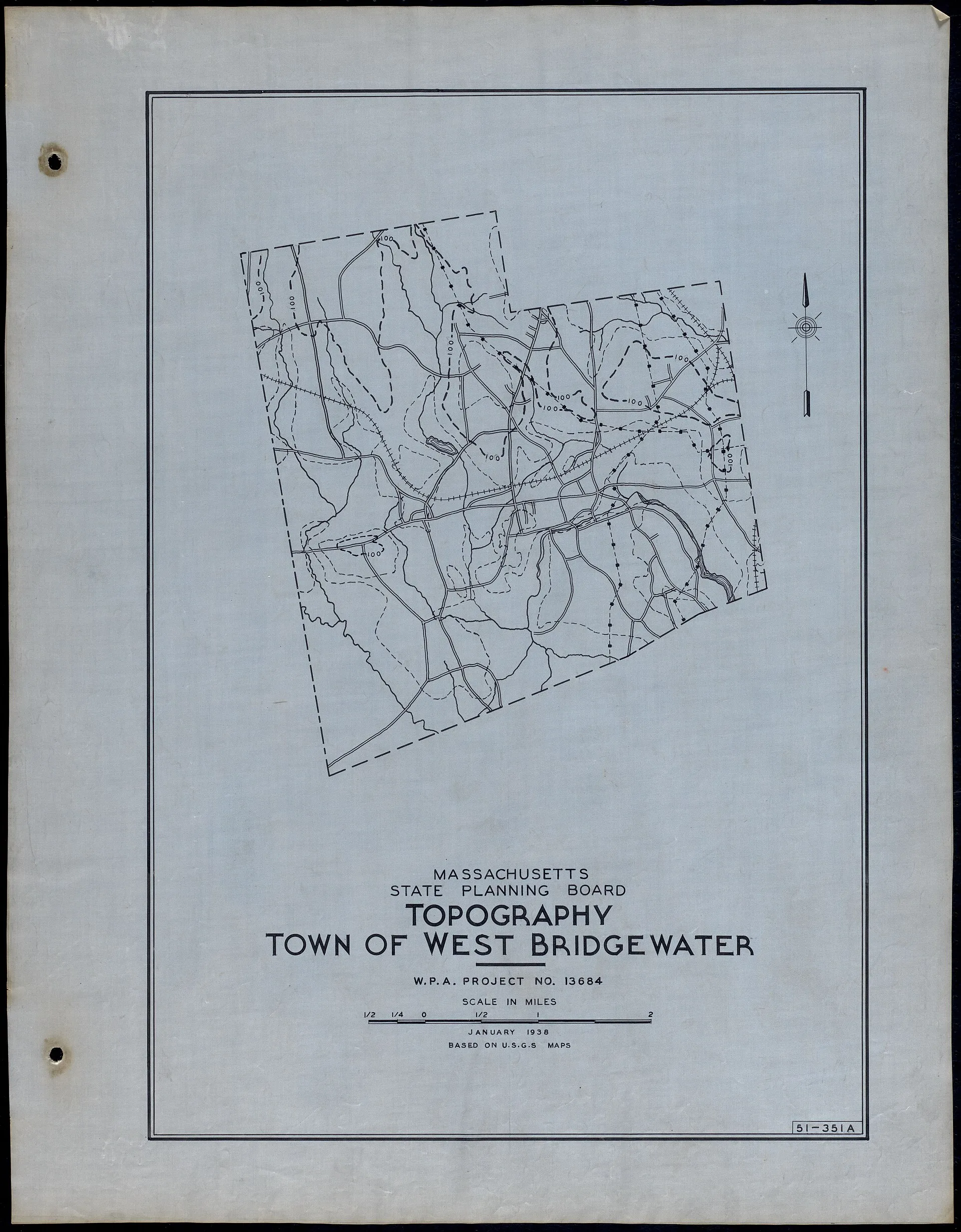 WPA-era topographic map of West Bridgewater, 1936–1943 (Massachusetts State Planning Board).