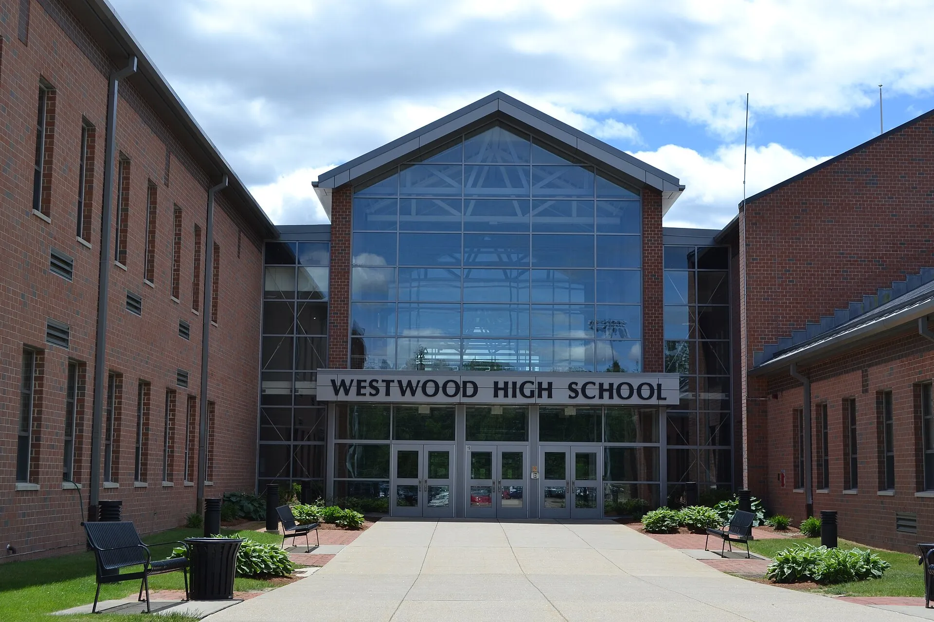 Front of the school. (Side facing the parking lot)