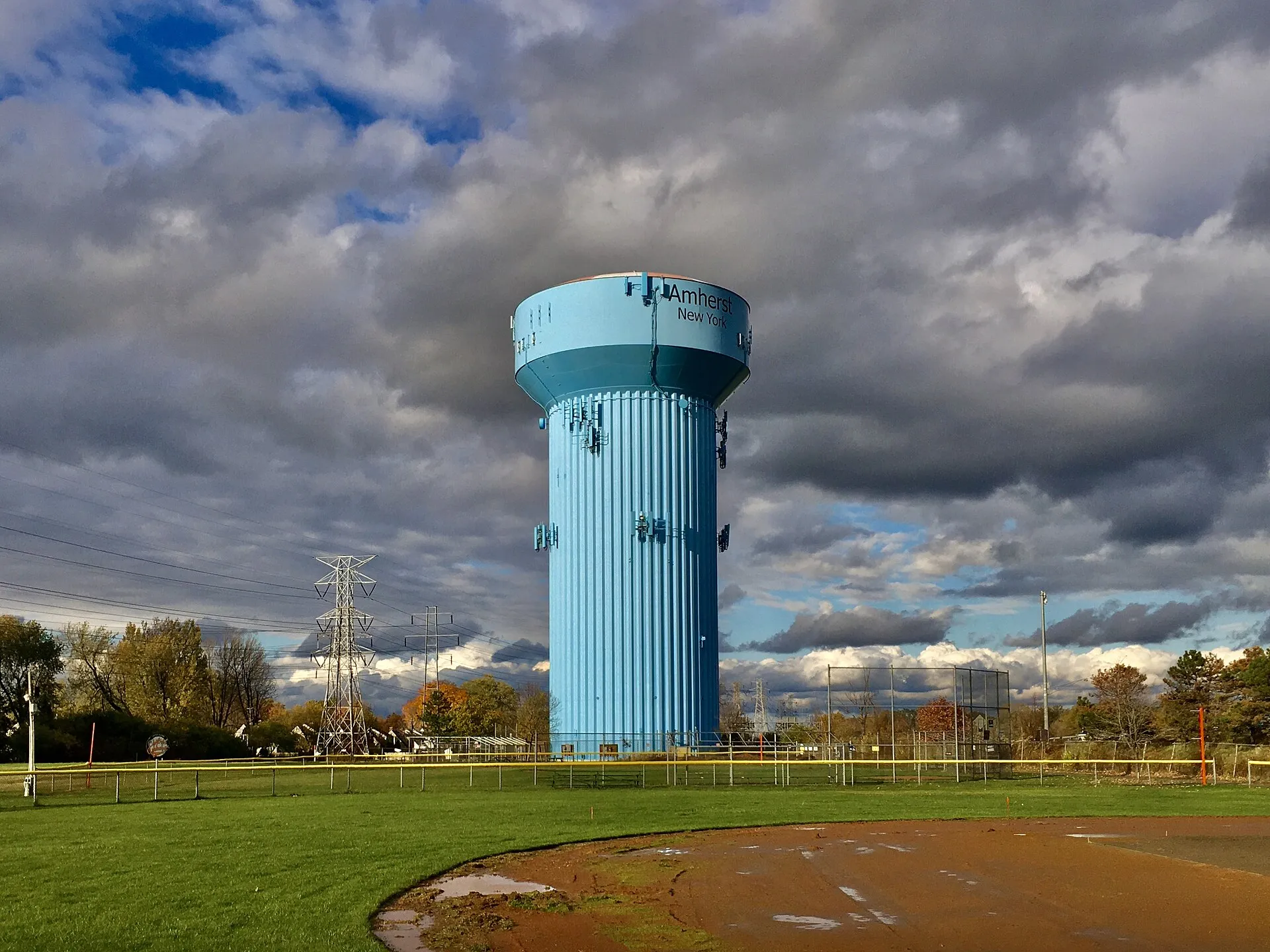 Big Blue Water Tower from Kingsgate Park
