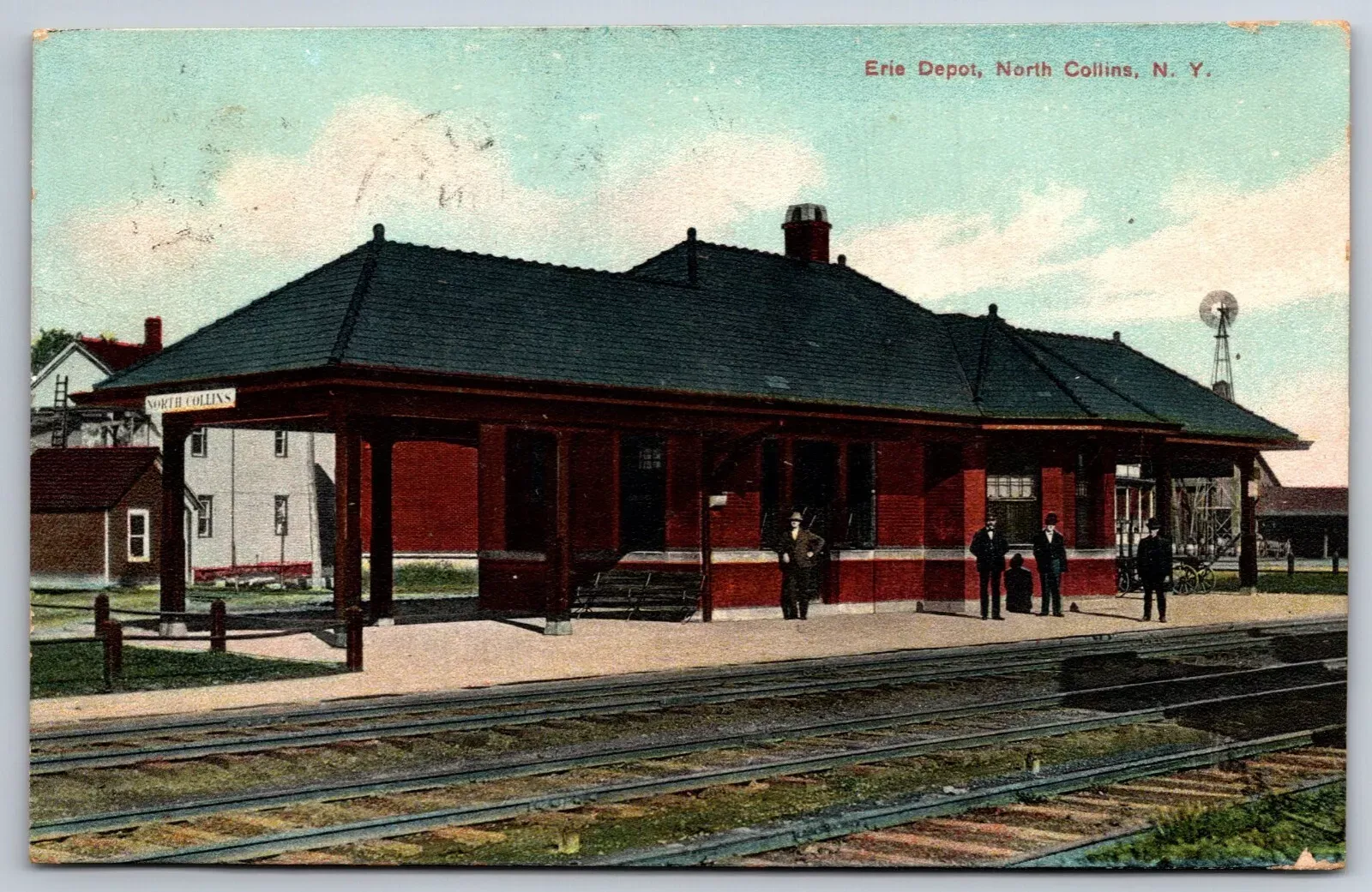 Historic Erie Railroad station in North Collins, 1911 postcard view