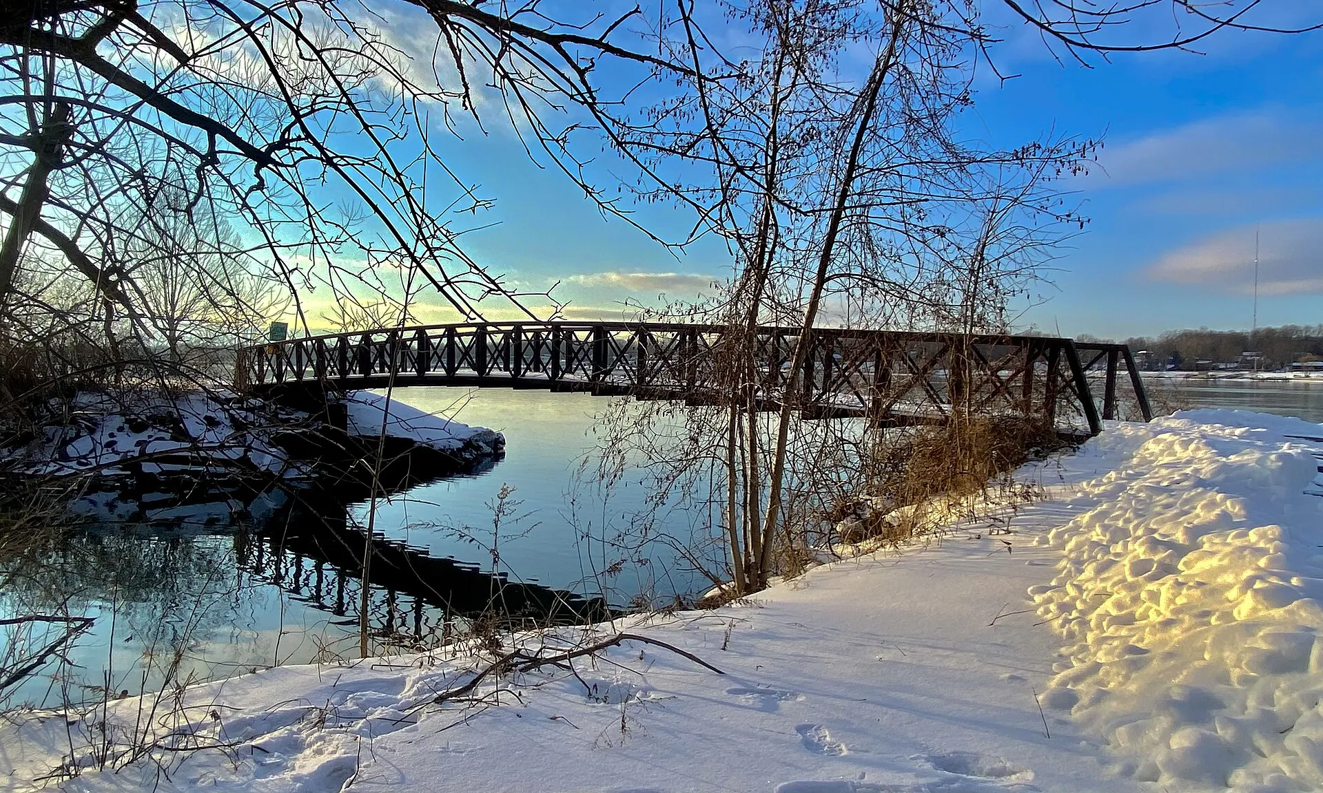 Footbridge at the mouth of Two Mile Creek